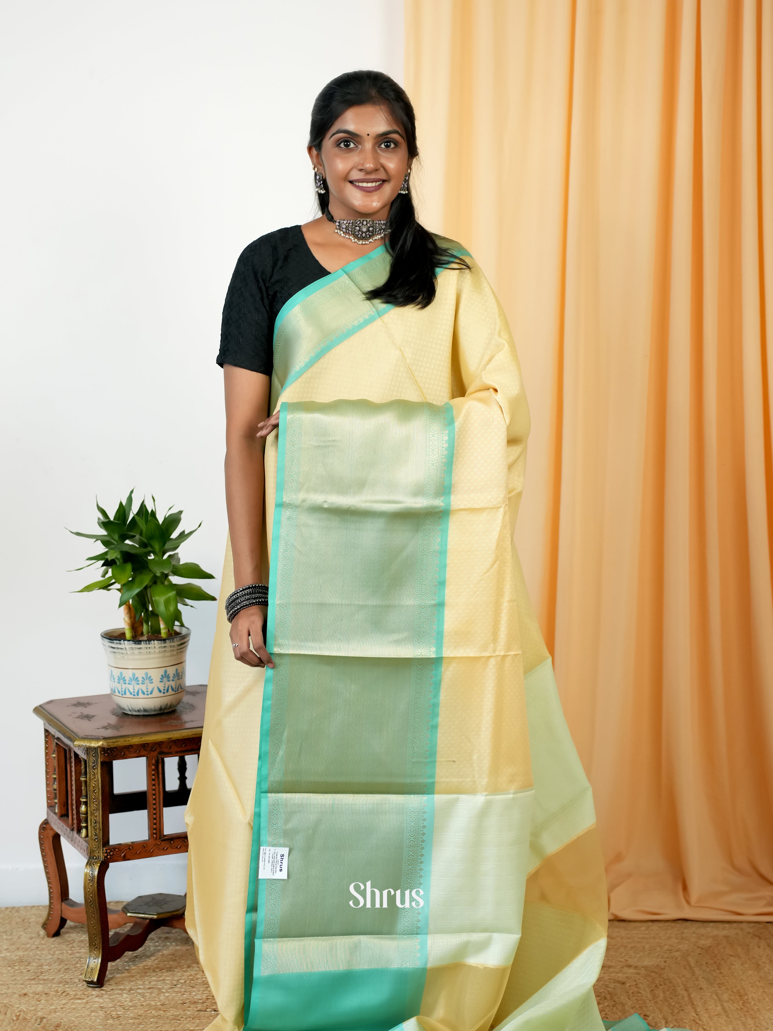 Lite Yellow & Green - Tanchoi Saree - Shop on Shrus.com