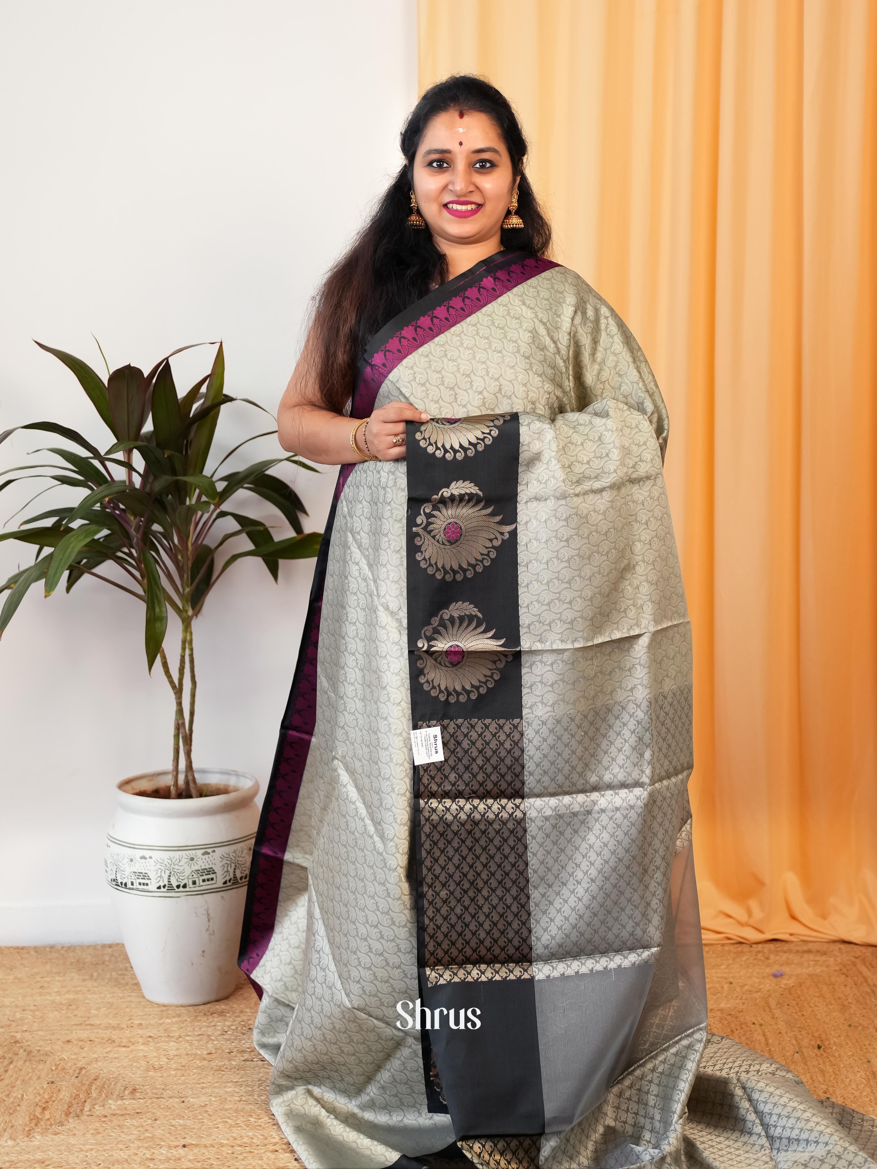 Grey & Black - Tanchoi Saree - Shop on Shrus.com