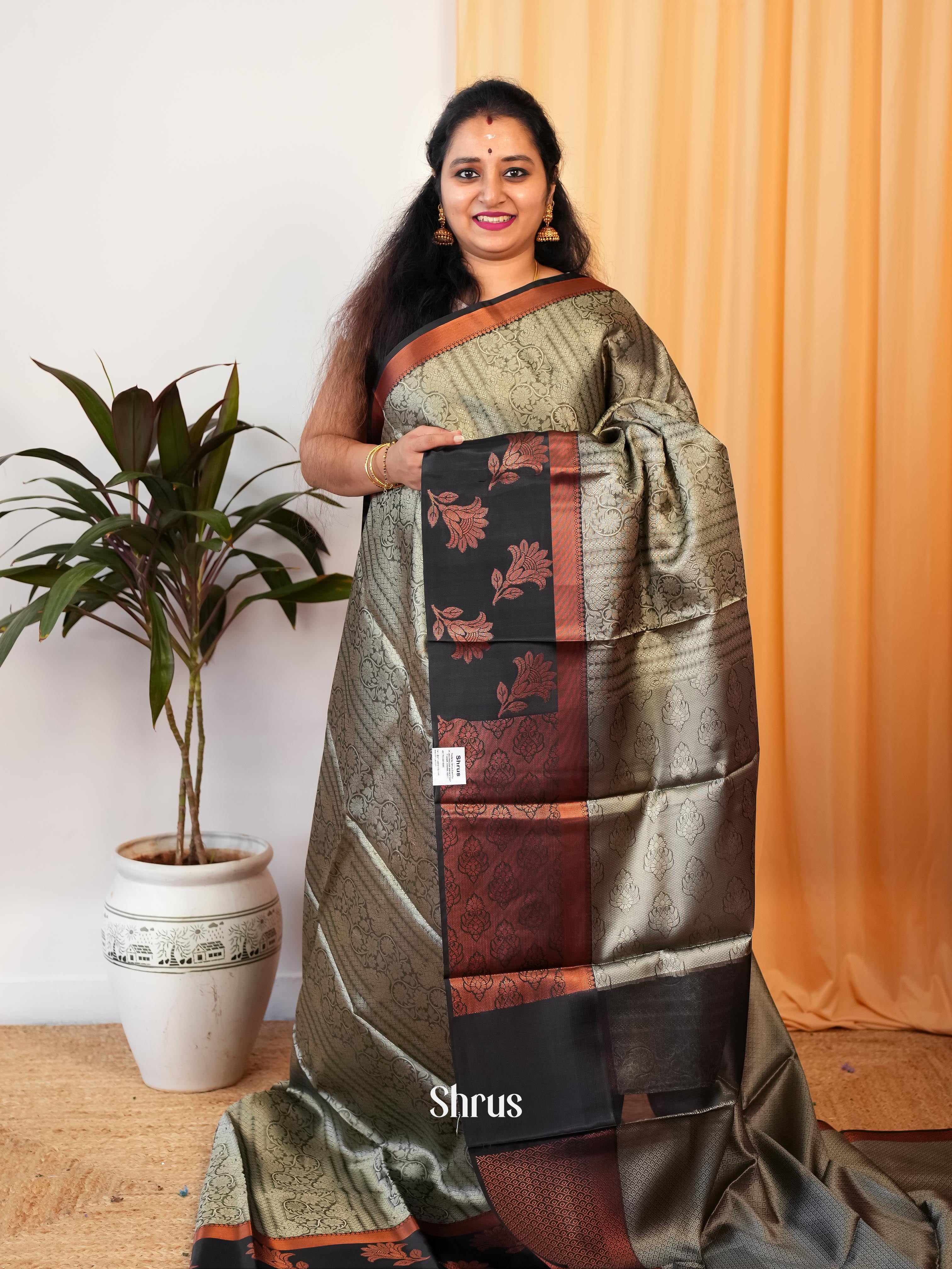 Grey & Black - Tanchoi Saree - Shop on Shrus.com