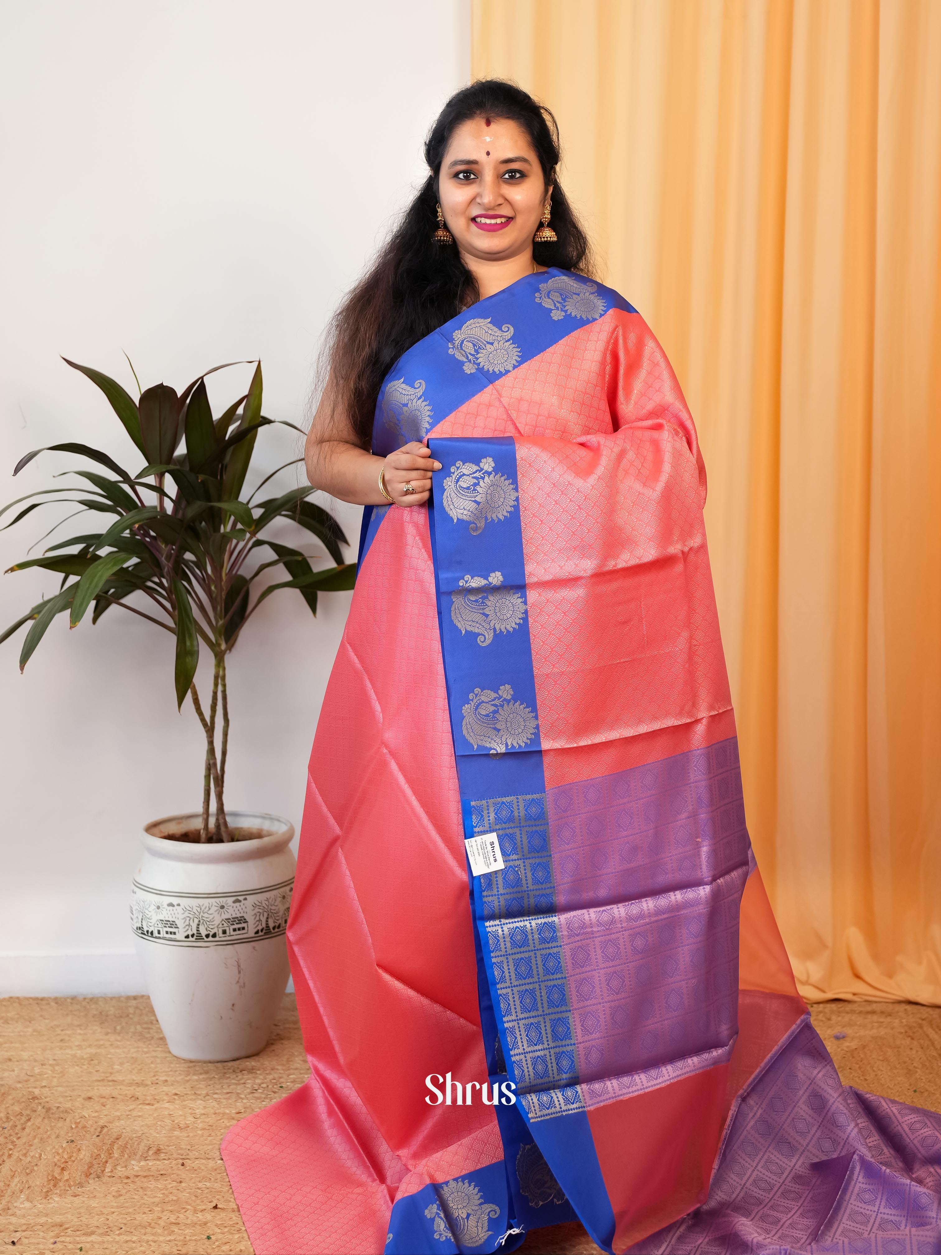 Pink & Blue - Tanchoi Saree - Shop on Shrus.com