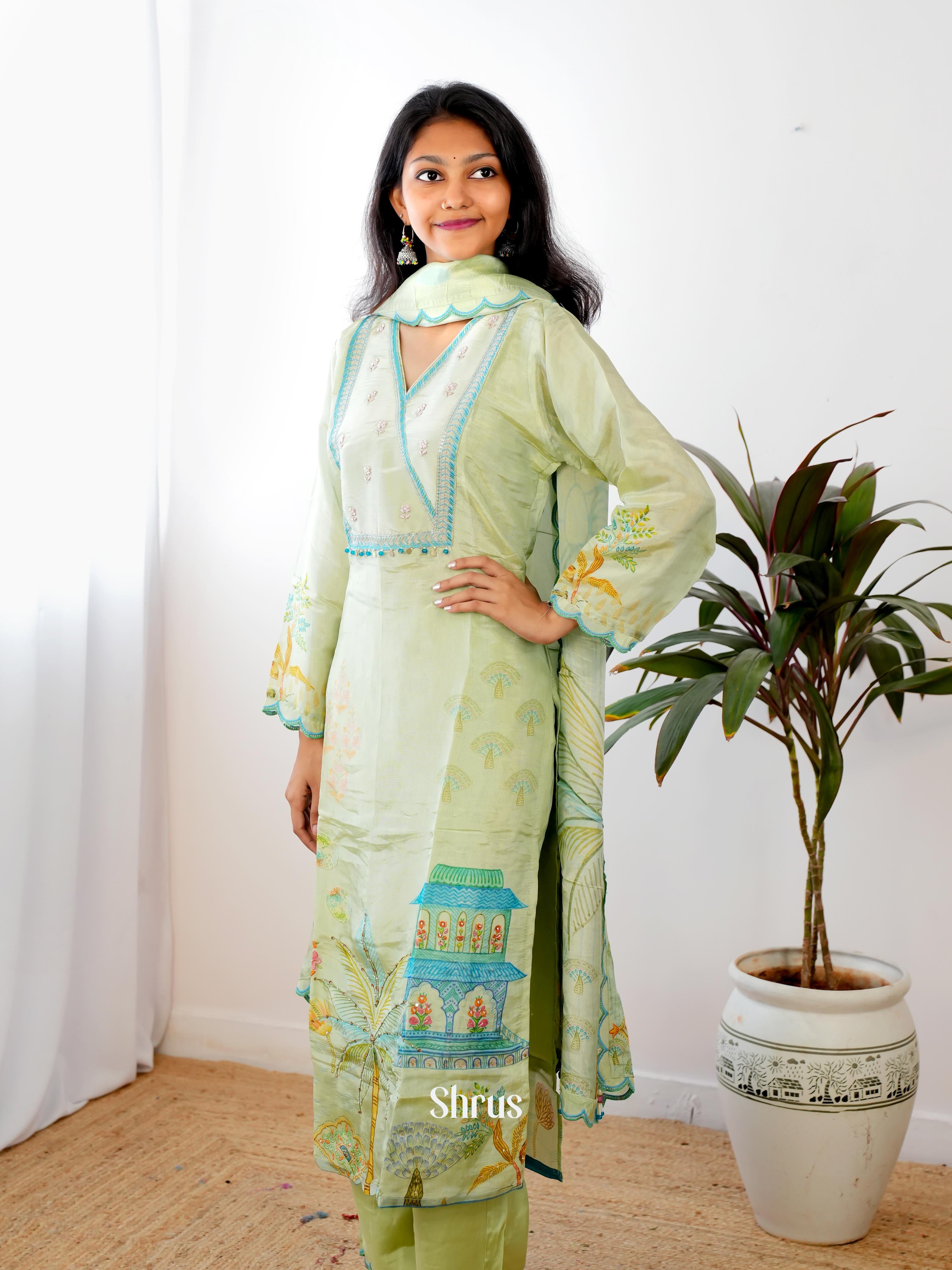 Pastel Green - 3pc Festive Readymade Suits - Shop on Shrus.com