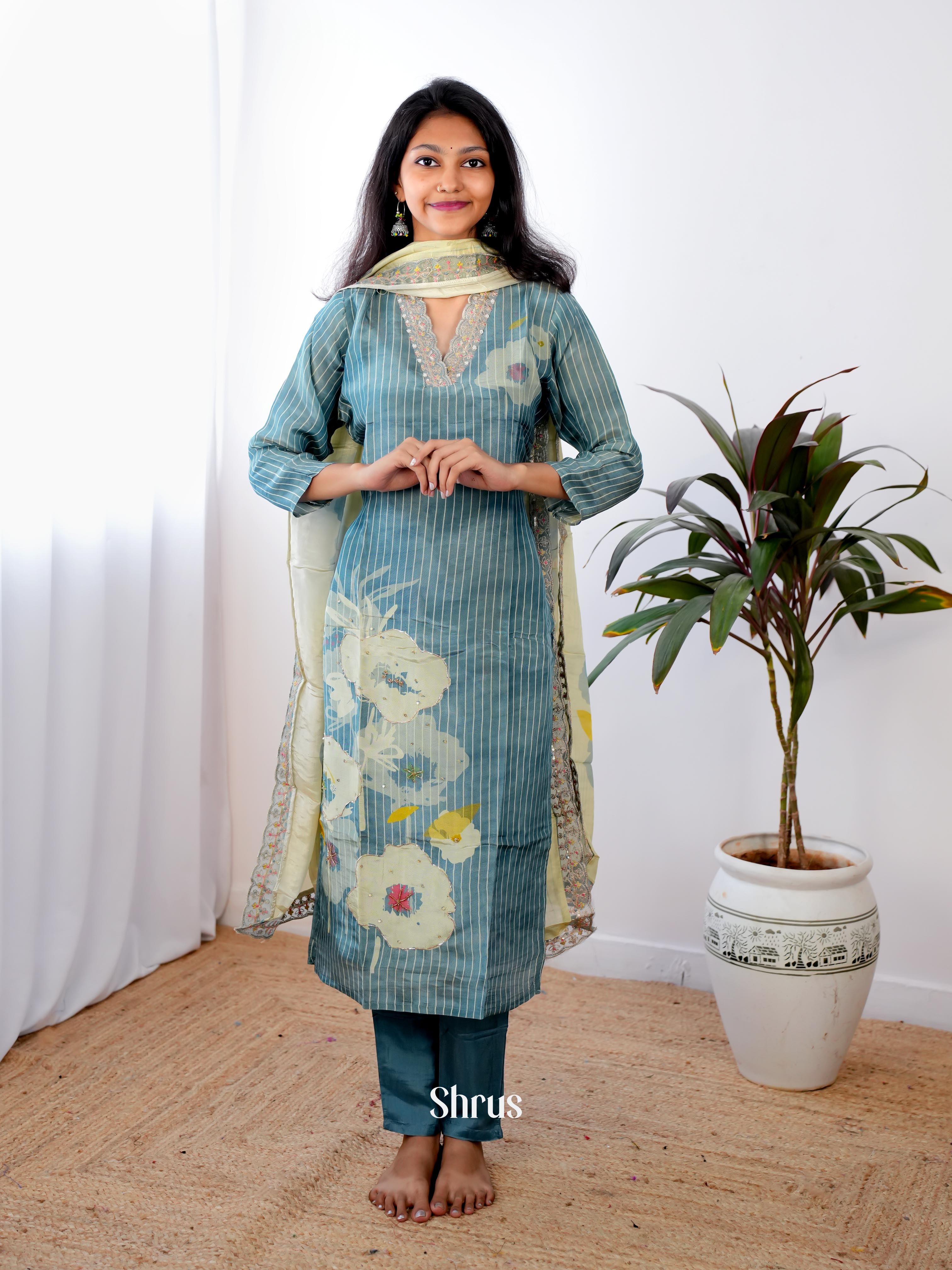 Blue & Cream -3pc Readymade Suits - Shop on Shrus.com