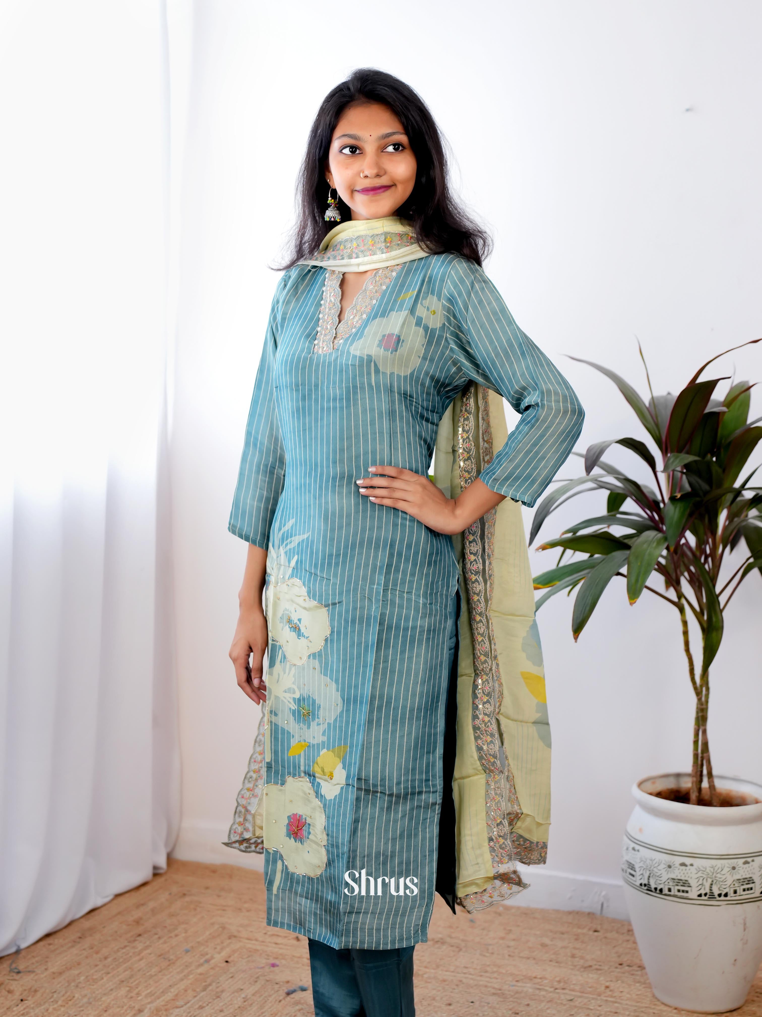 Blue & Cream -3pc Readymade Suits - Shop on Shrus.com