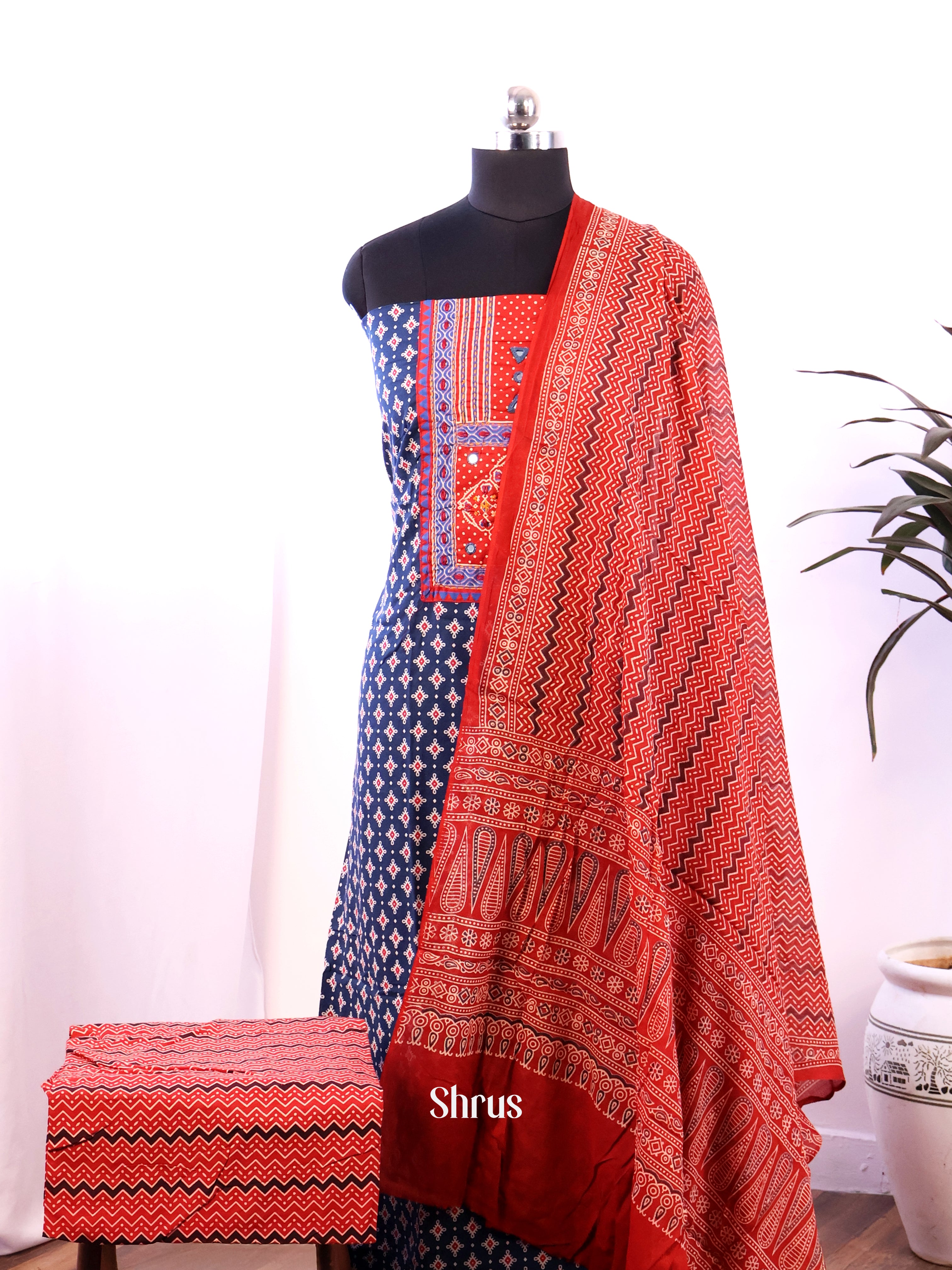 Blue & Red - Ajrakh Salwar - Shop on Shrus.com