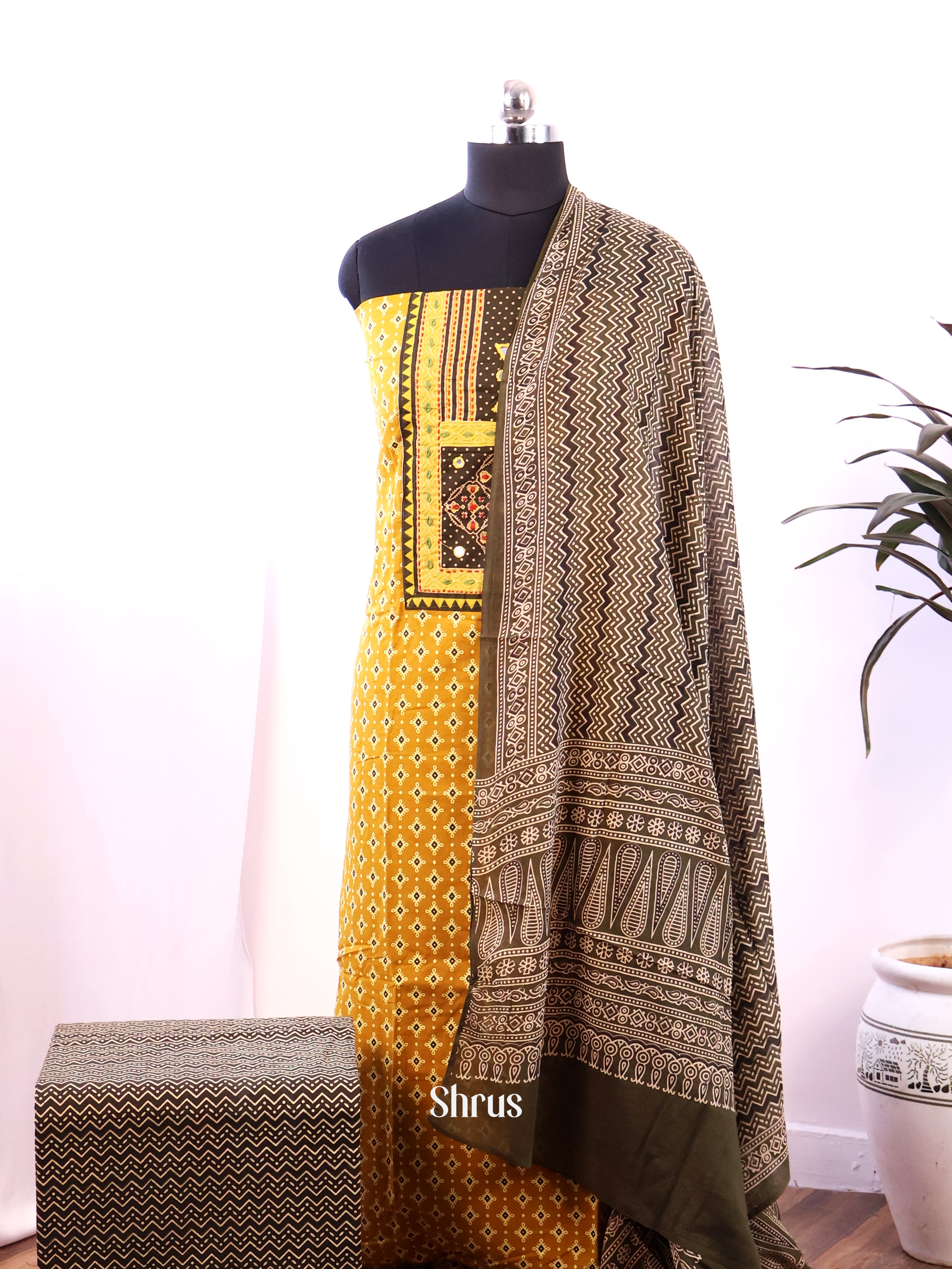 Mustard & Army Green - Ajrakh Salwar - Shop on Shrus.com