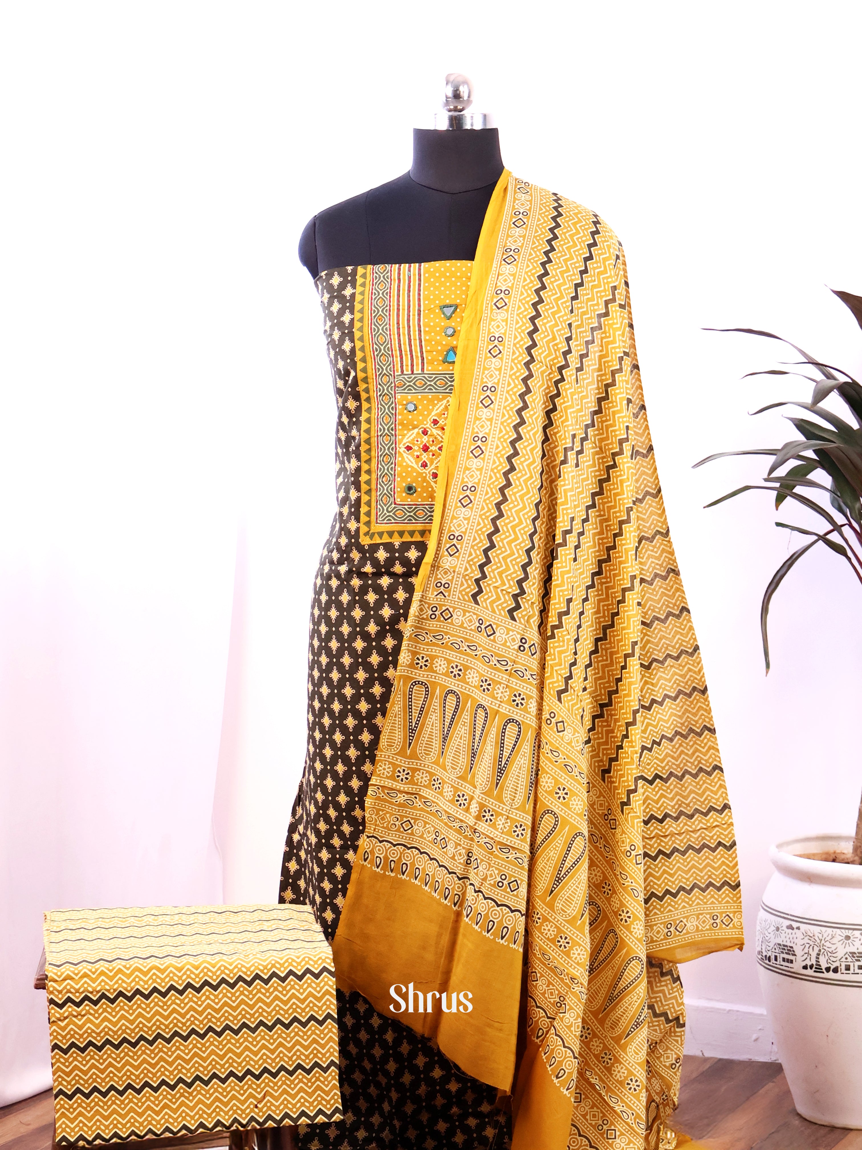 Brown & Yellow - Ajrakh Salwar - Shop on Shrus.com
