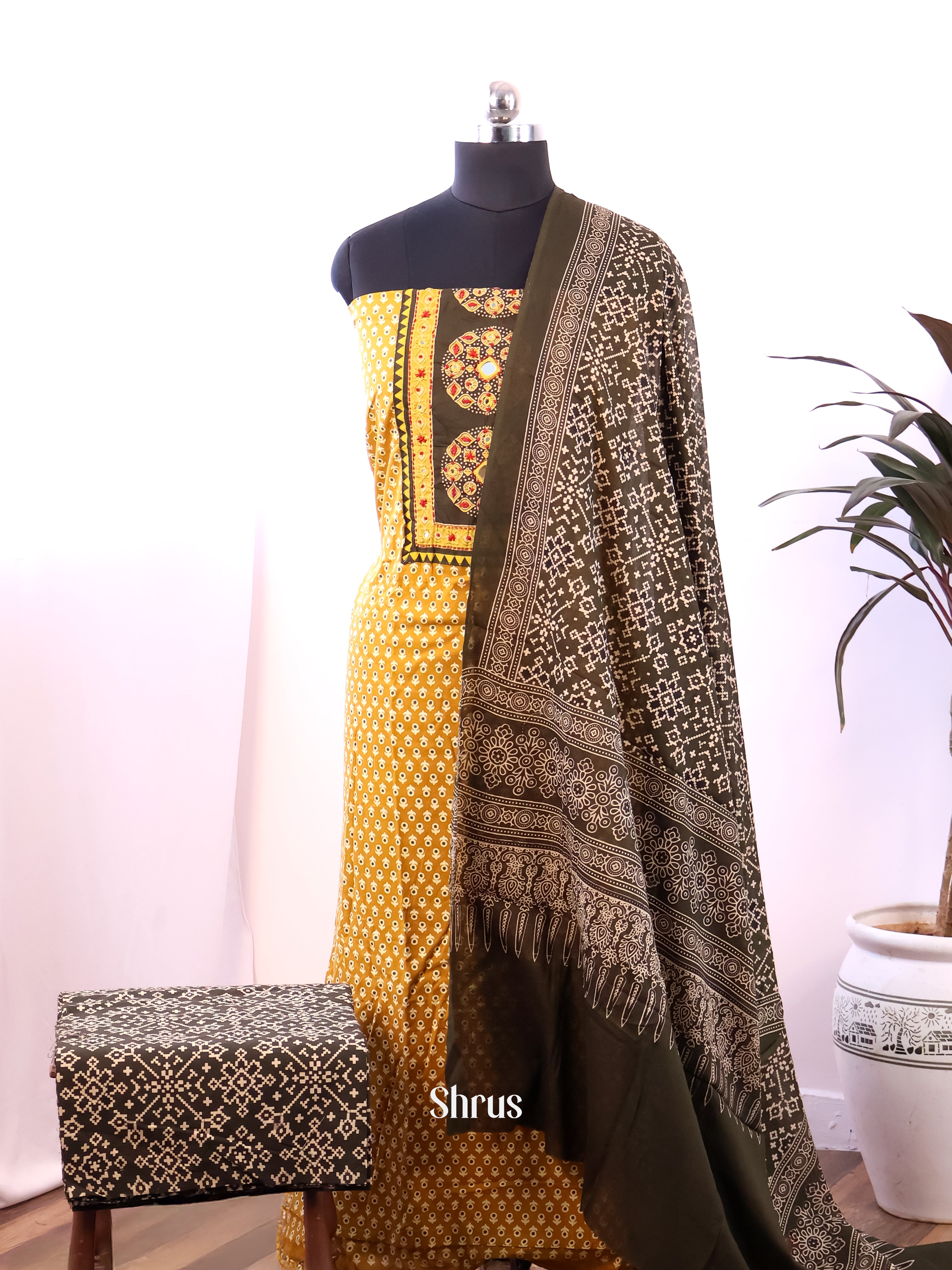 Yellow & Brown - Ajrakh Salwar - Shop on Shrus.com