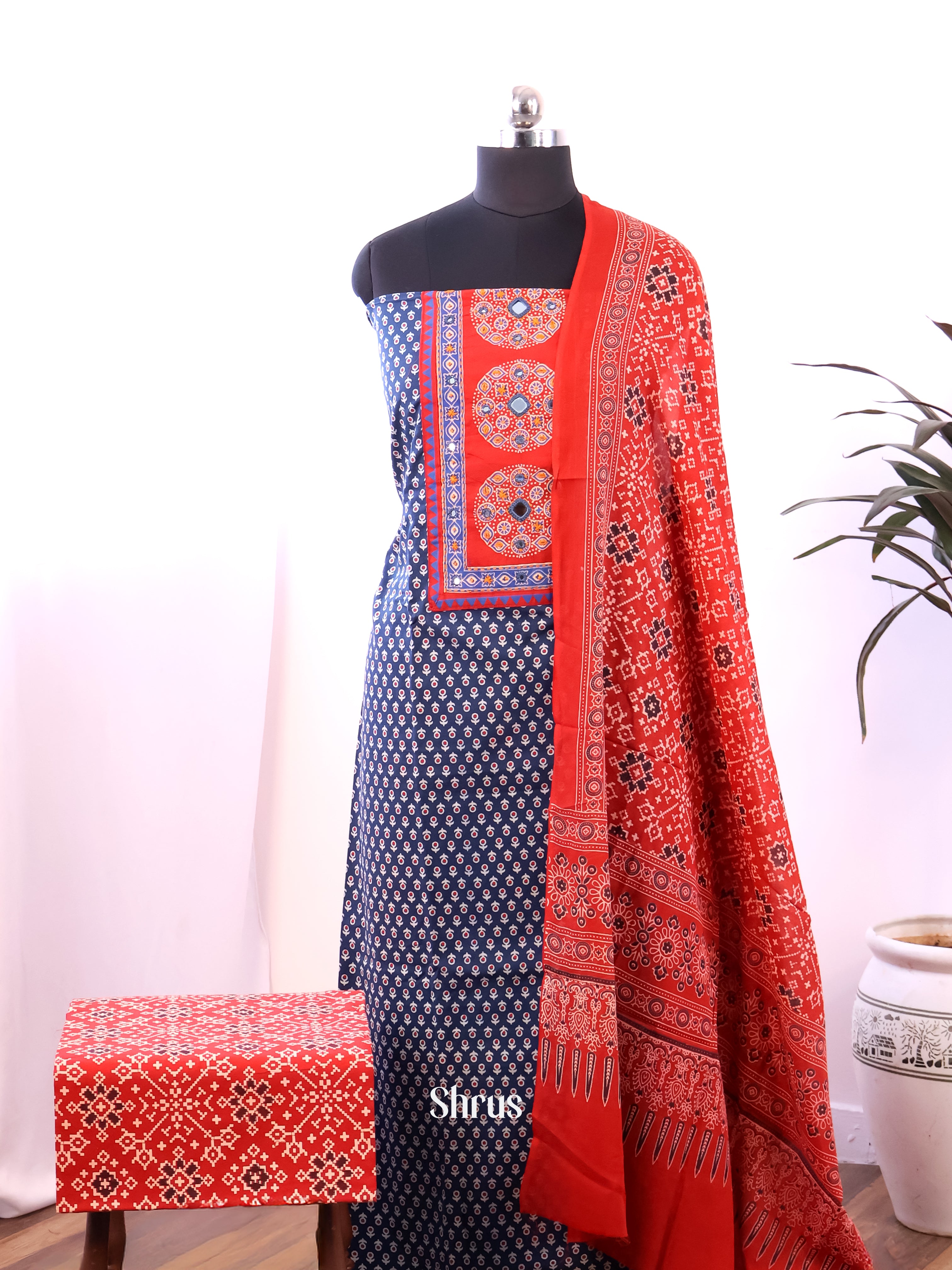 Blue & Red - Ajrakh Salwar - Shop on Shrus.com