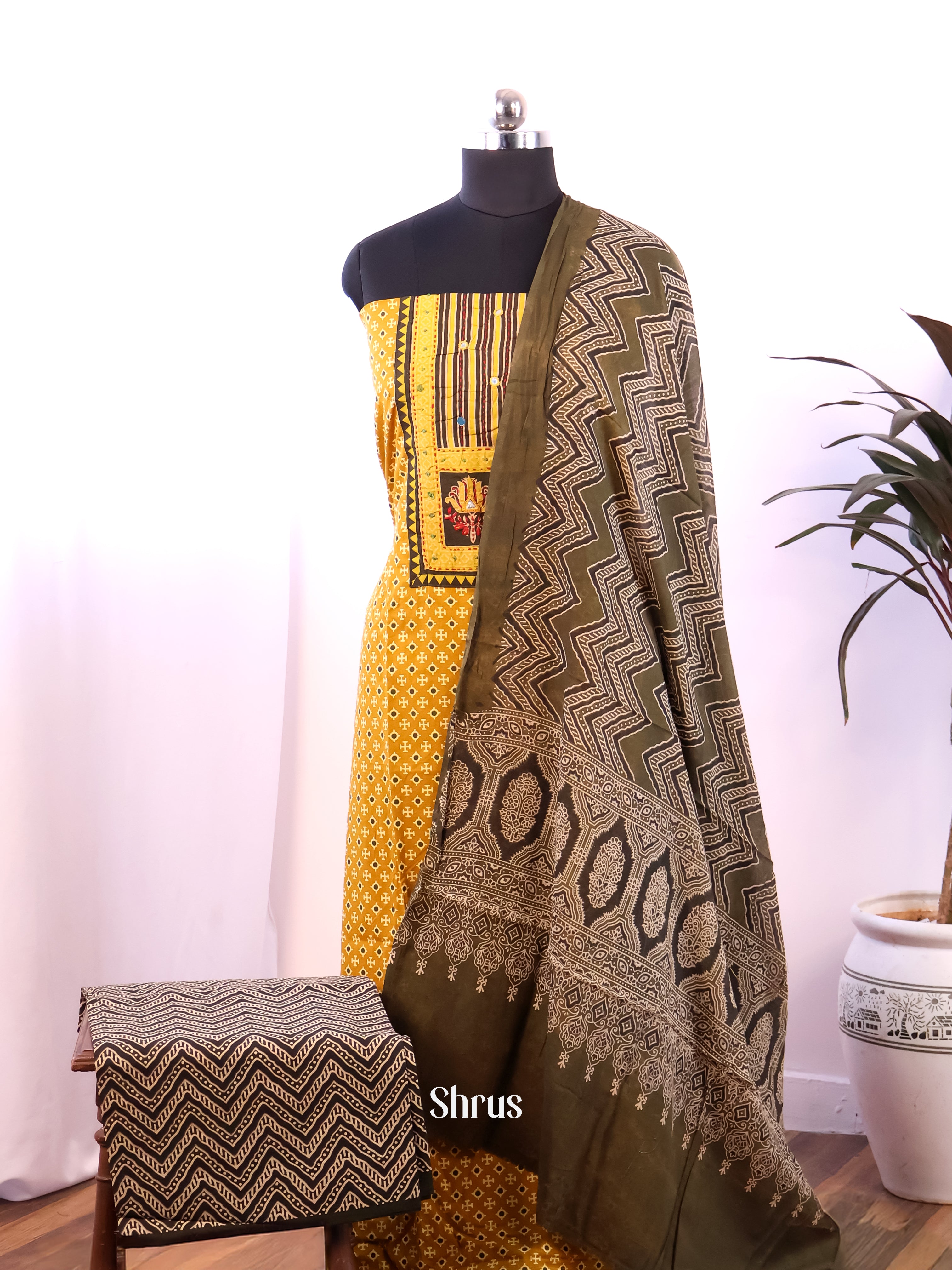 Yellow & Green - Ajrakh Salwar - Shop on Shrus.com