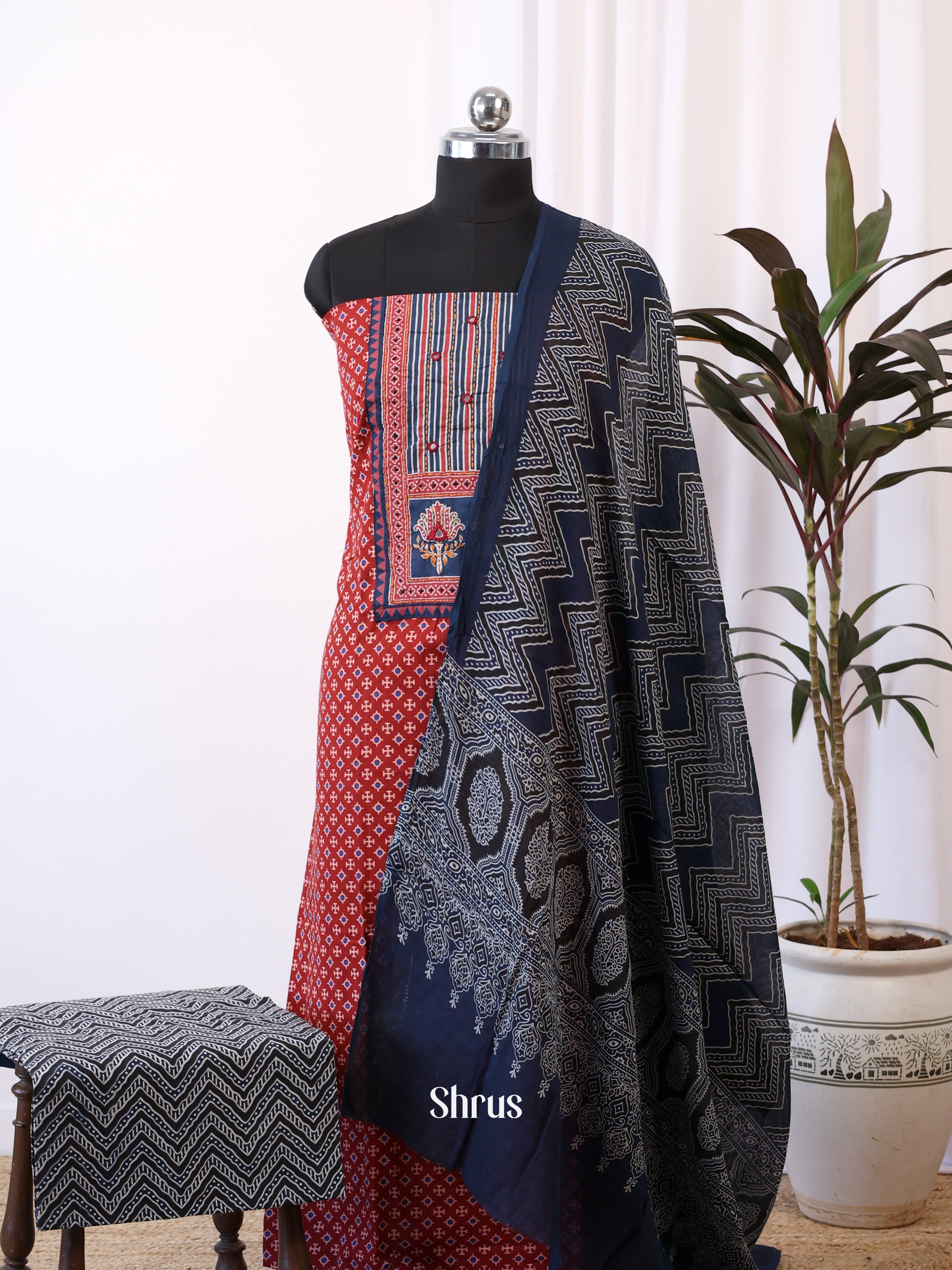 Red & Blue - Ajrakh Salwar - Shop on Shrus.com