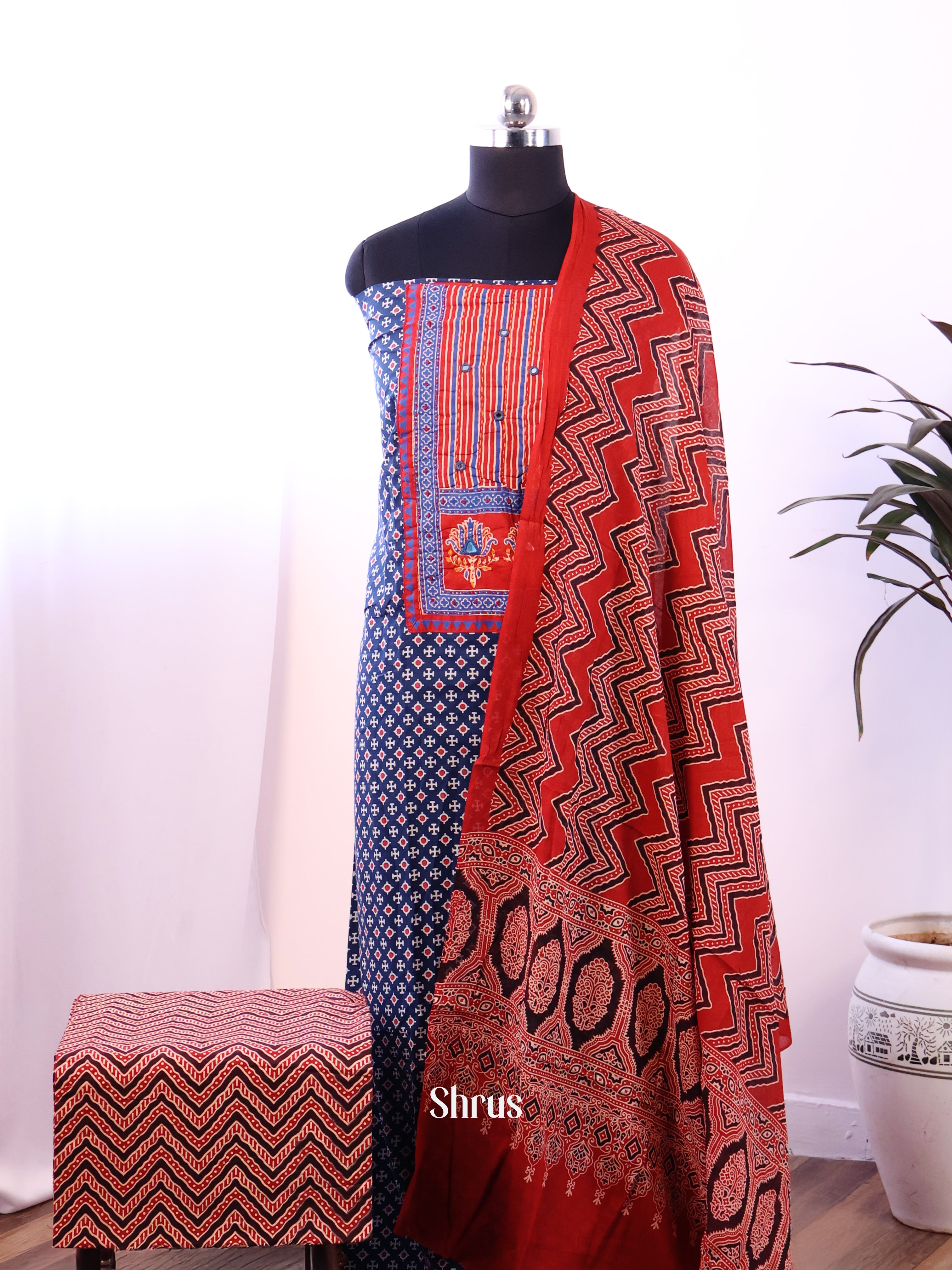 Blue & Red - Ajrakh Salwar - Shop on Shrus.com