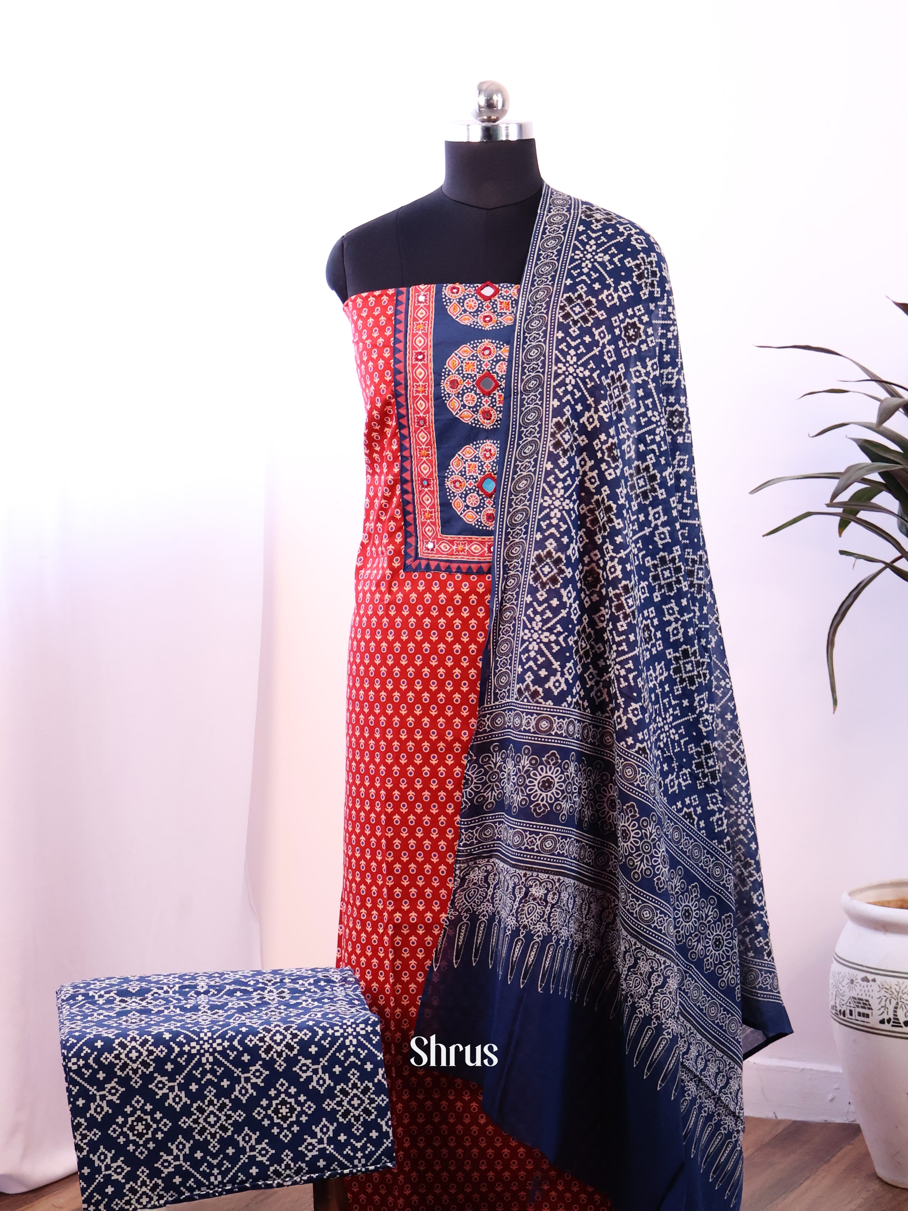 Red & Blue - Ajrakh Salwar - Shop on Shrus.com