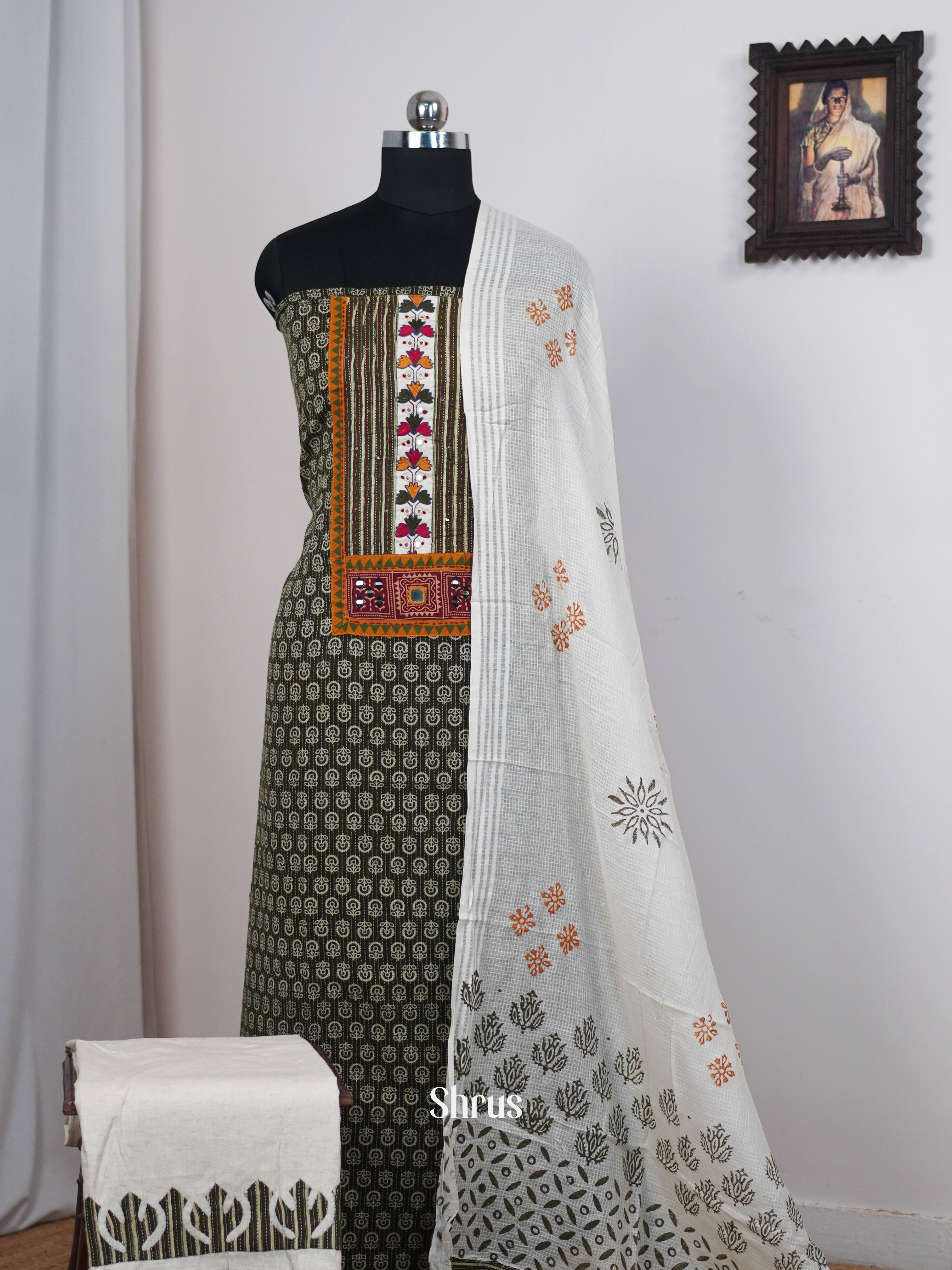 Green & Cream - Ajrakh Salwar - Shop on Shrus.com