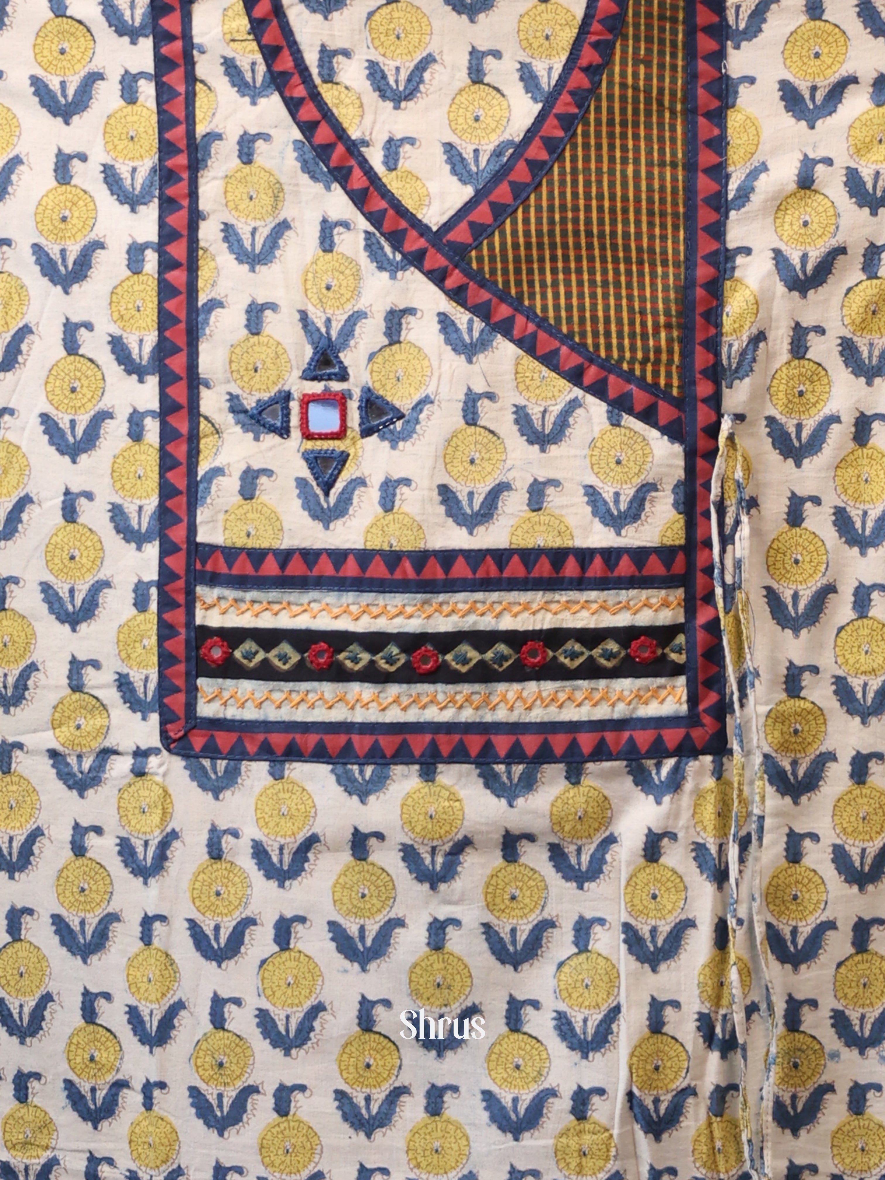 Cream & Blue - Ajrakh Salwar - Shop on Shrus.com