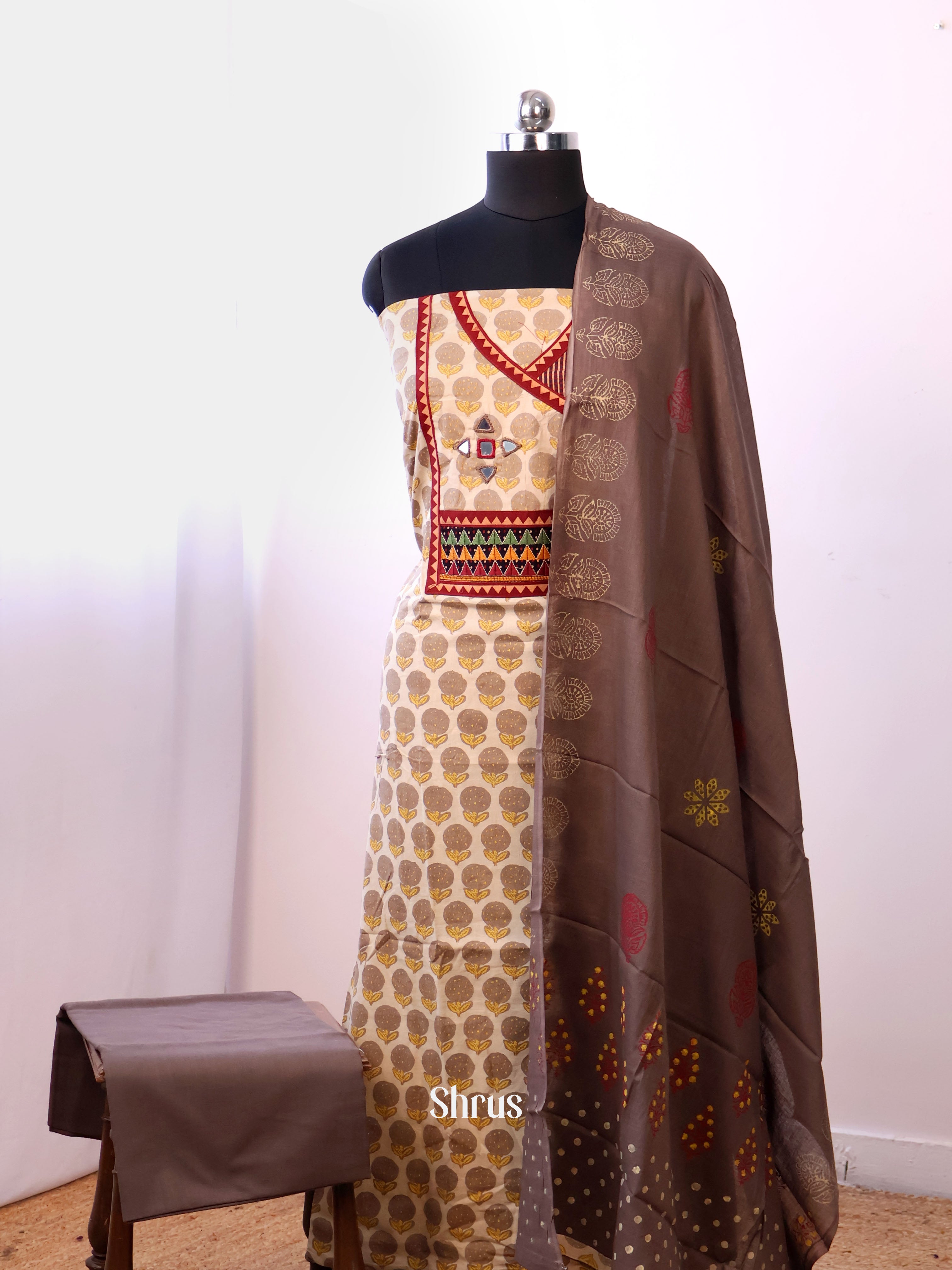 Cream & Grey - Ajrakh Salwar - Shop on Shrus.com