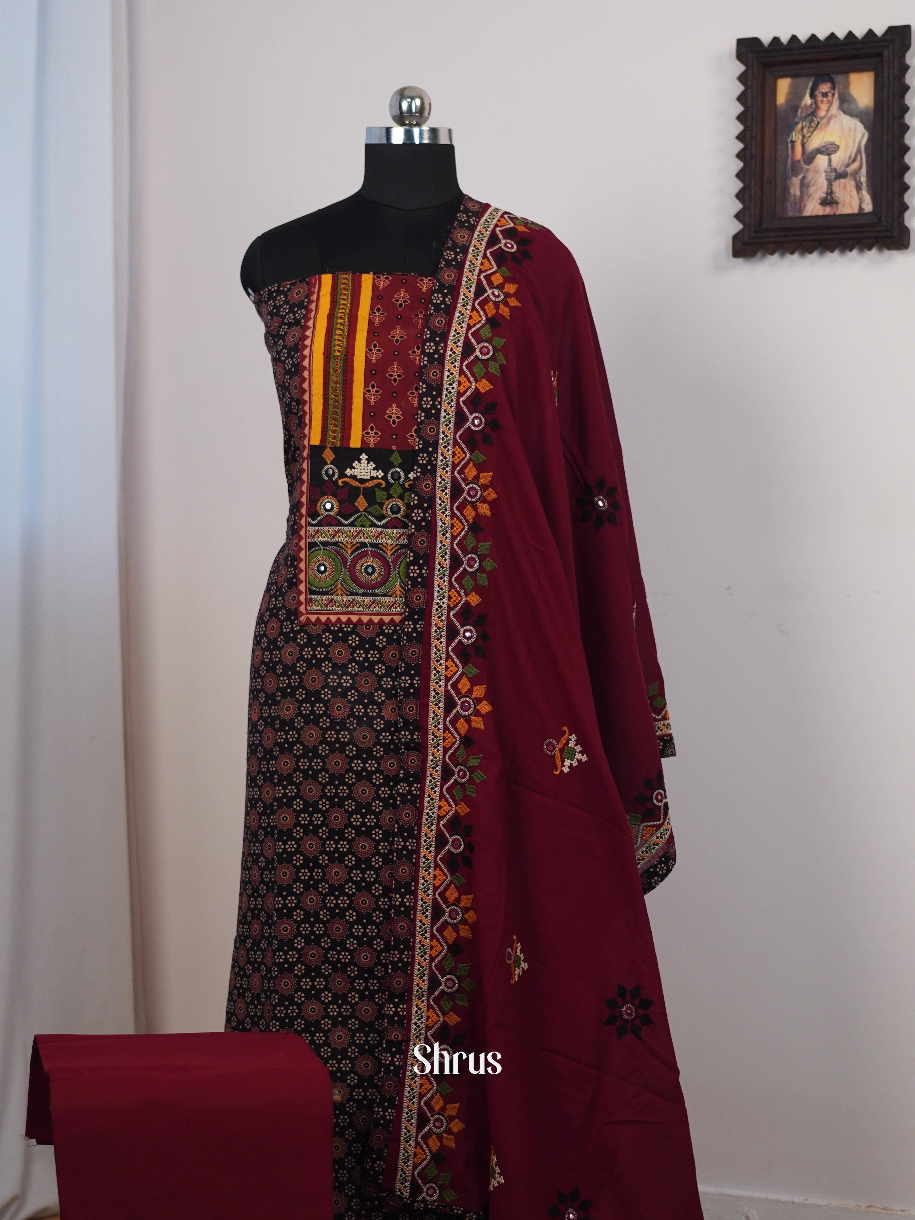 Black & Maroon - Ajrakh Salwar - Shop on Shrus.com