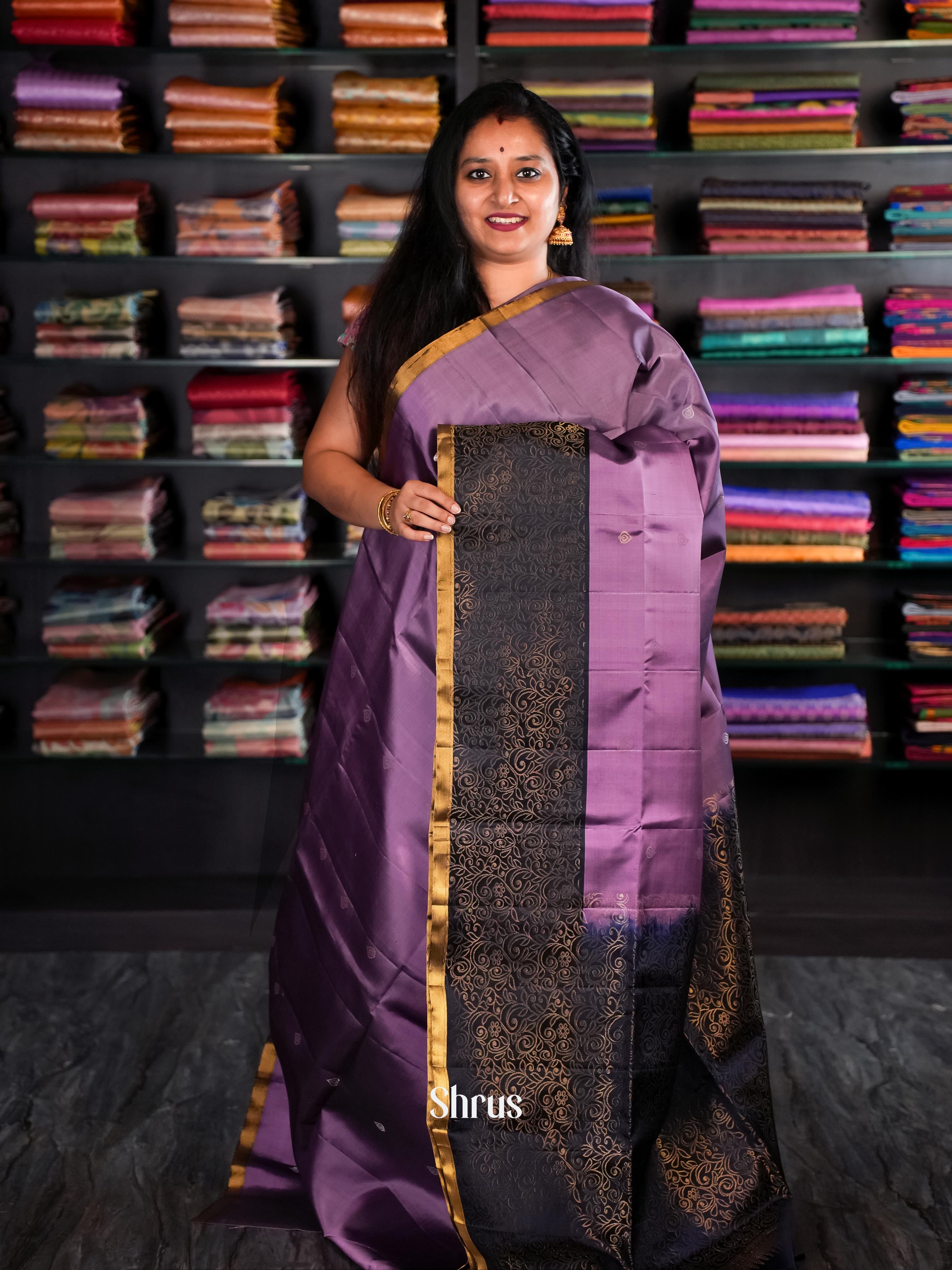 Purple & Blue- Soft Silk Saree - Shop on Shrus.com
