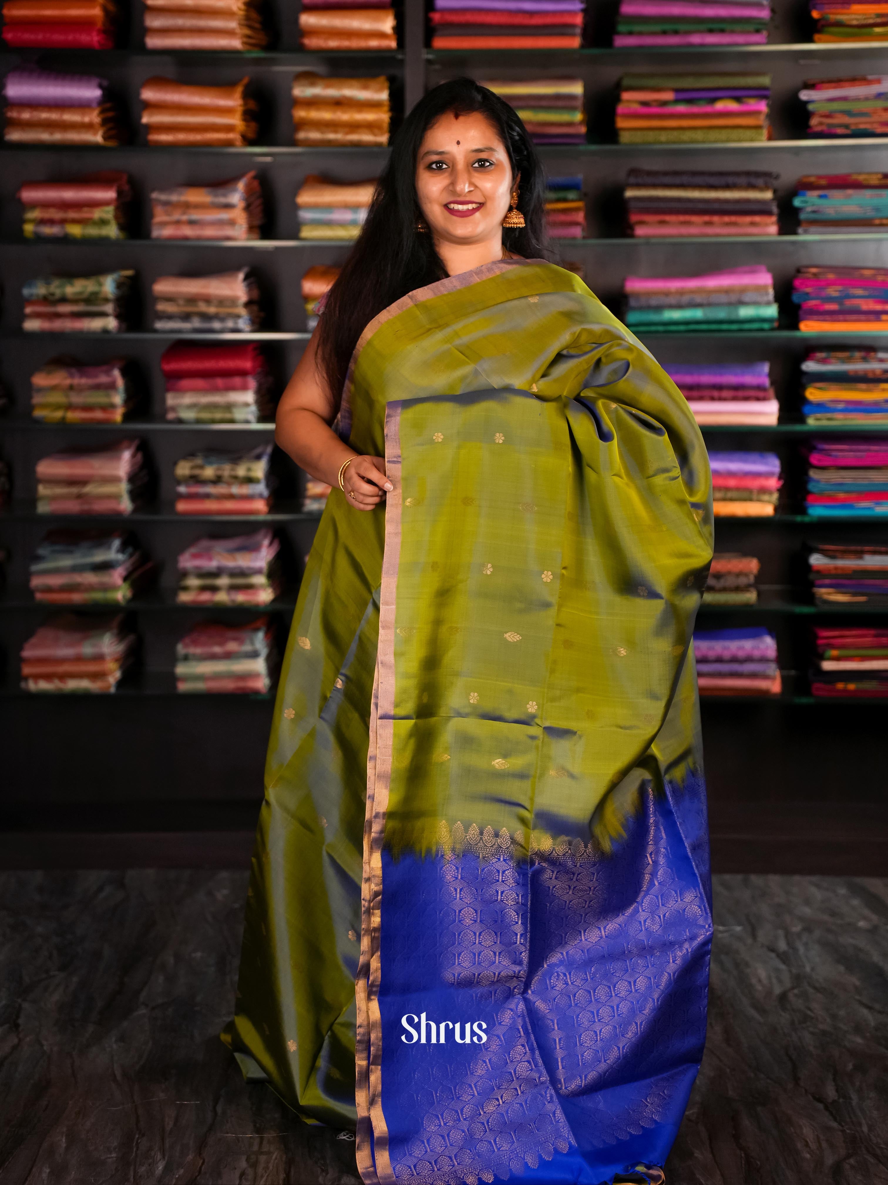 Mehandi Green & Blue - Soft Silk Saree - Shop on Shrus.com
