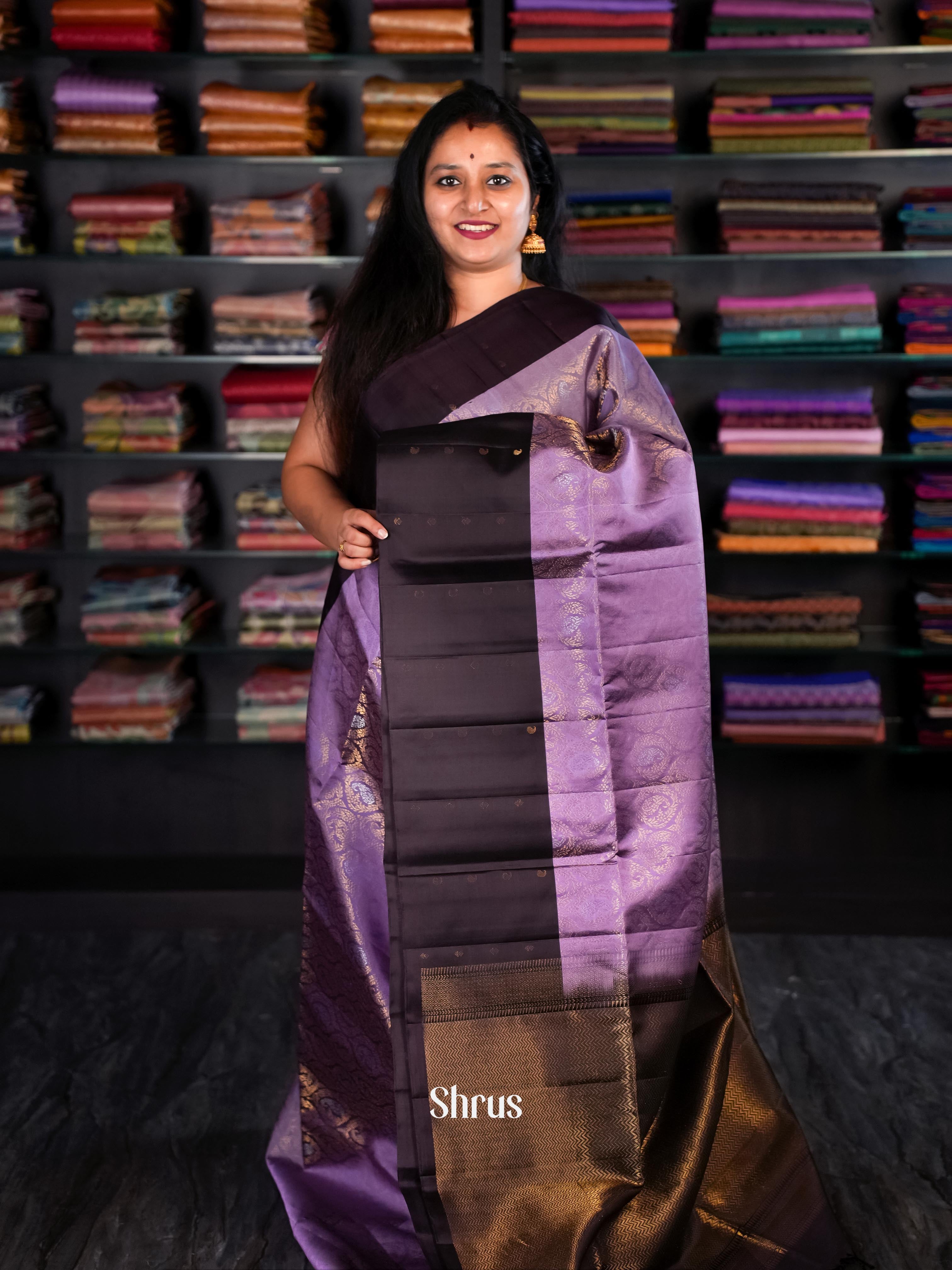 Purple & Brown- Soft Silk Saree - Shop on Shrus.com