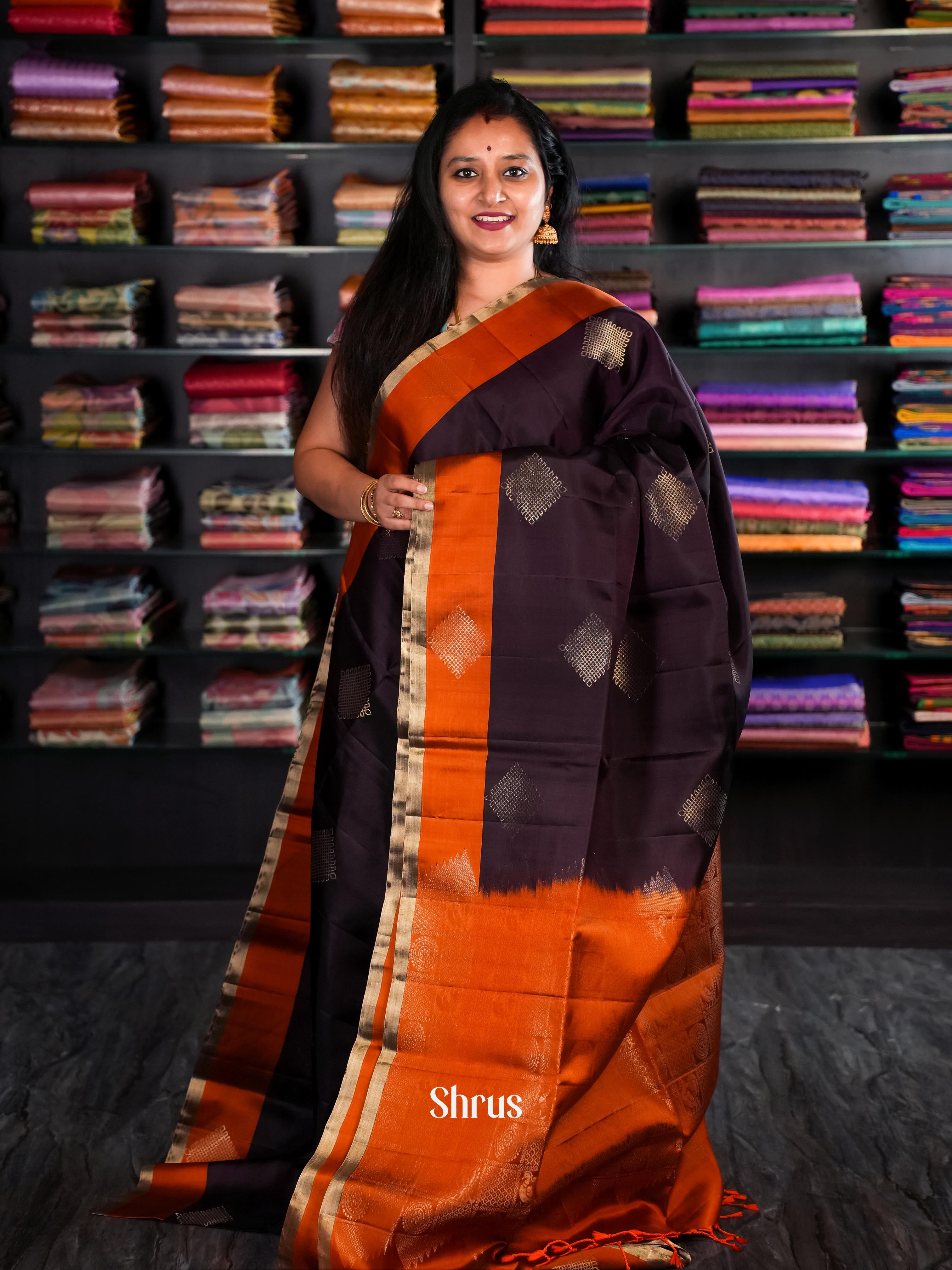 Brown & Brick - Soft Silk Saree - Shop on Shrus.com