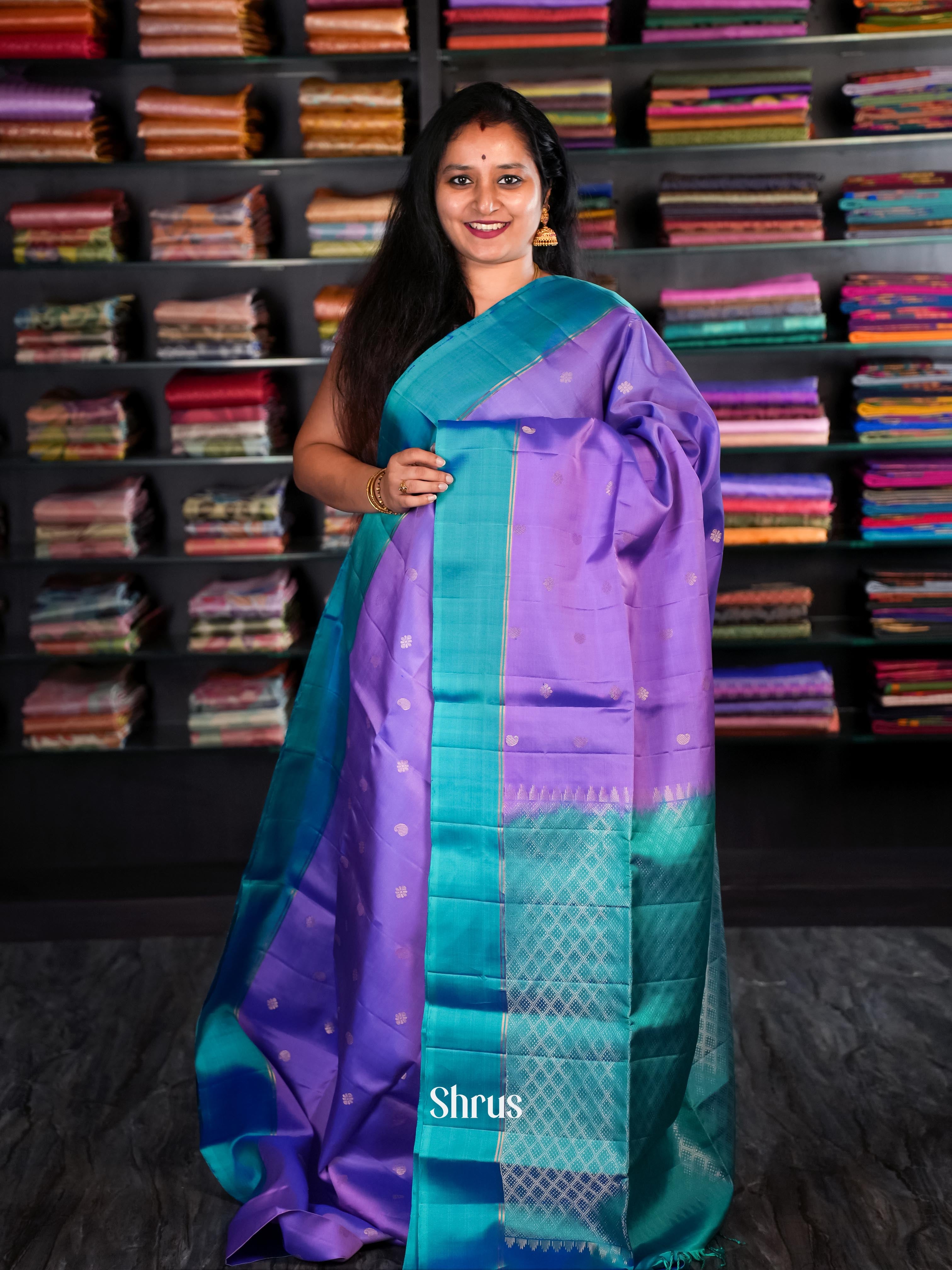 Purple & Teal - Soft Silk Saree - Shop on Shrus.com