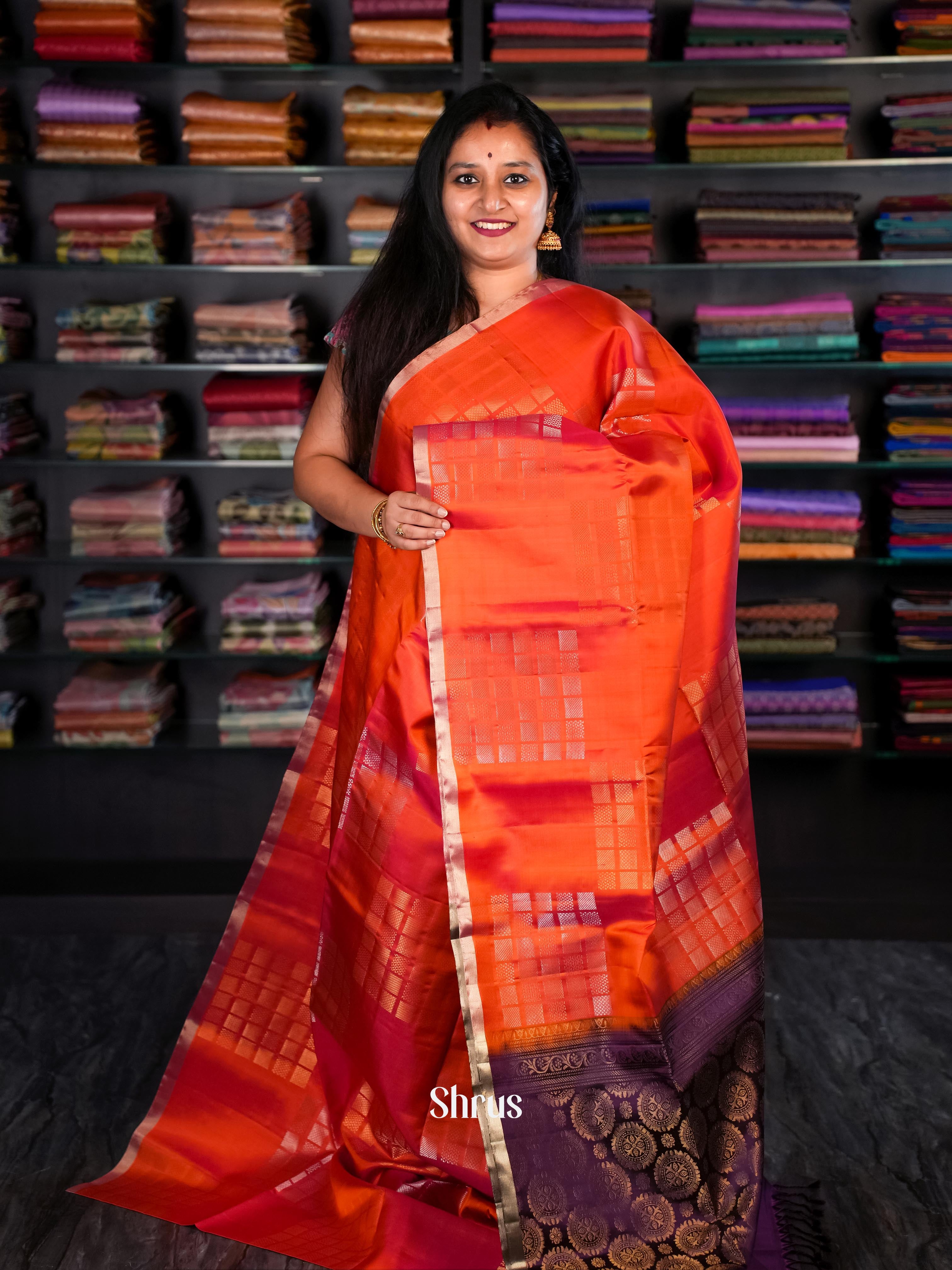 Orange & Purple - Soft Silk Saree - Shop on Shrus.com