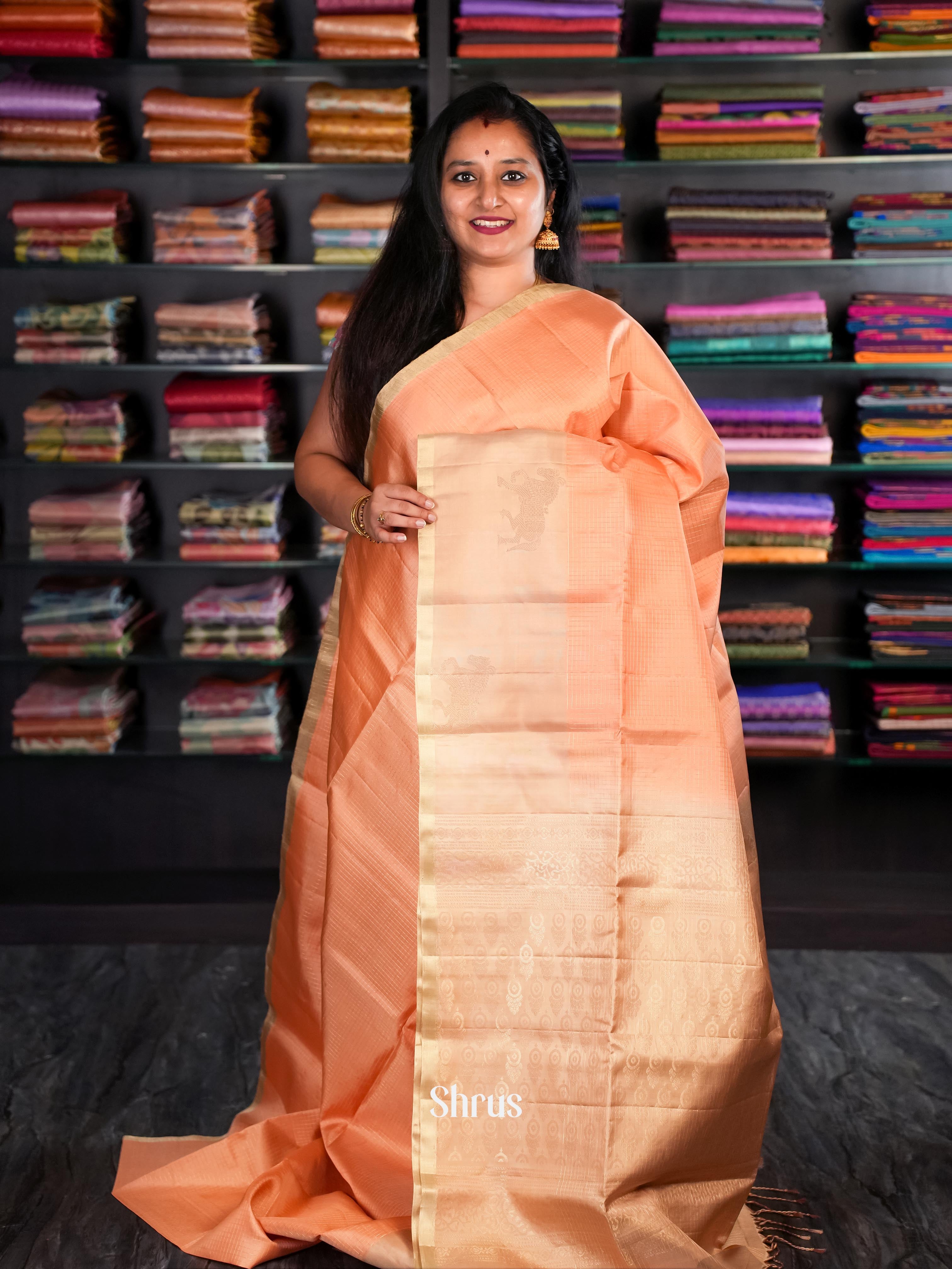Peach(Single Tone)- Soft Silk Saree - Shop on Shrus.com