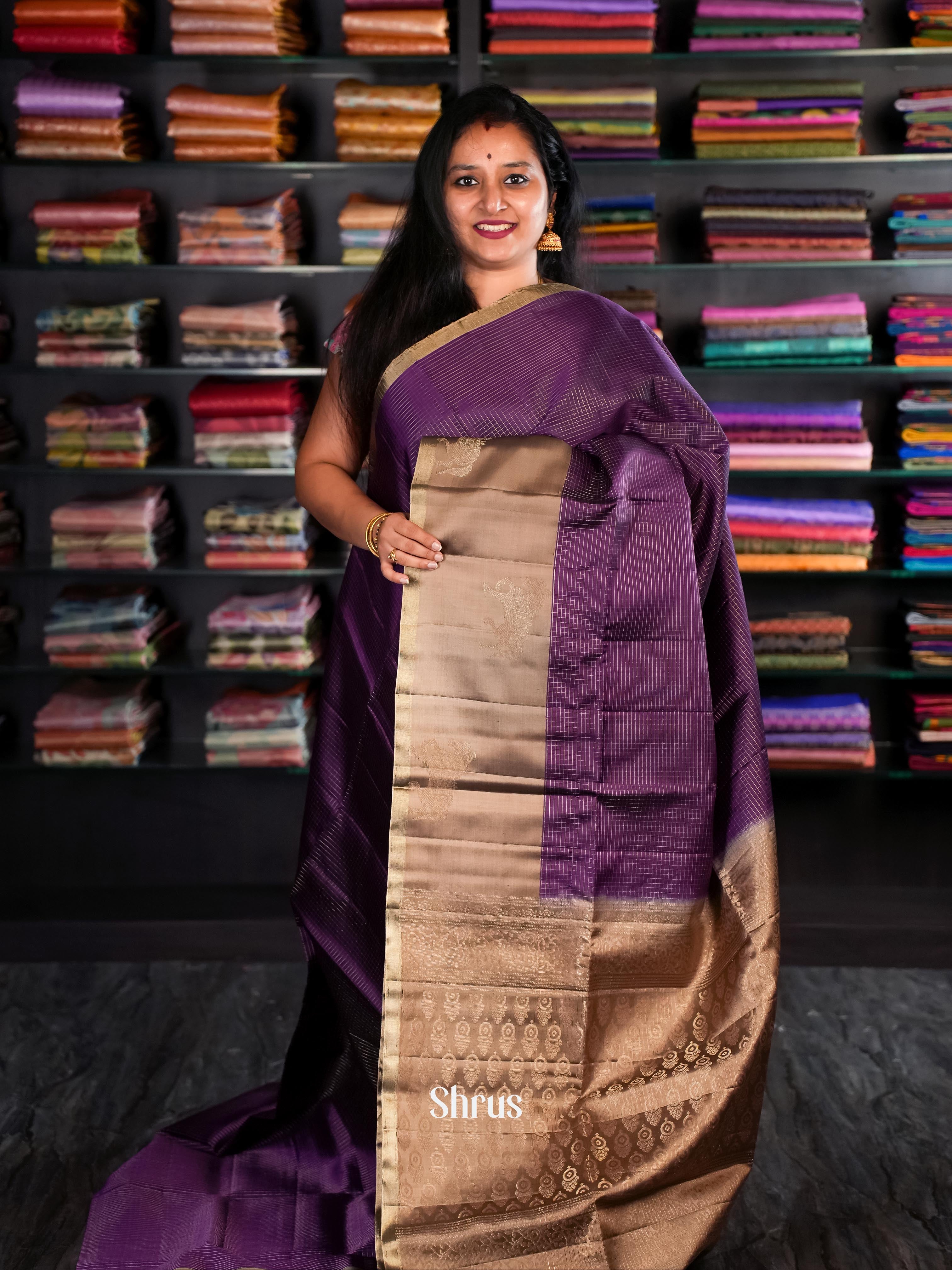 Violet & Brown - Soft Silk Saree - Shop on Shrus.com