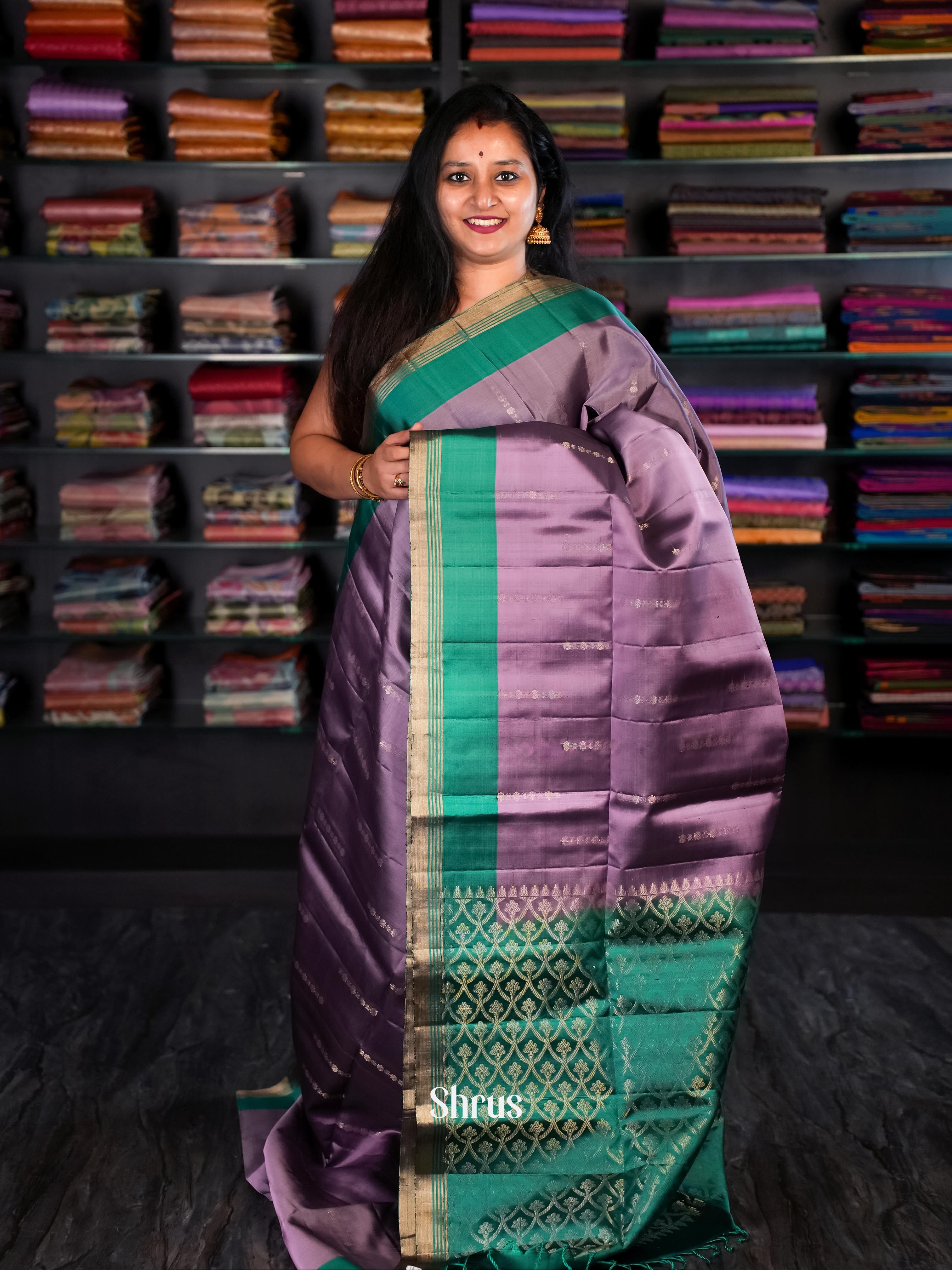 Purple & Green- Soft Silk Saree - Shop on Shrus.com