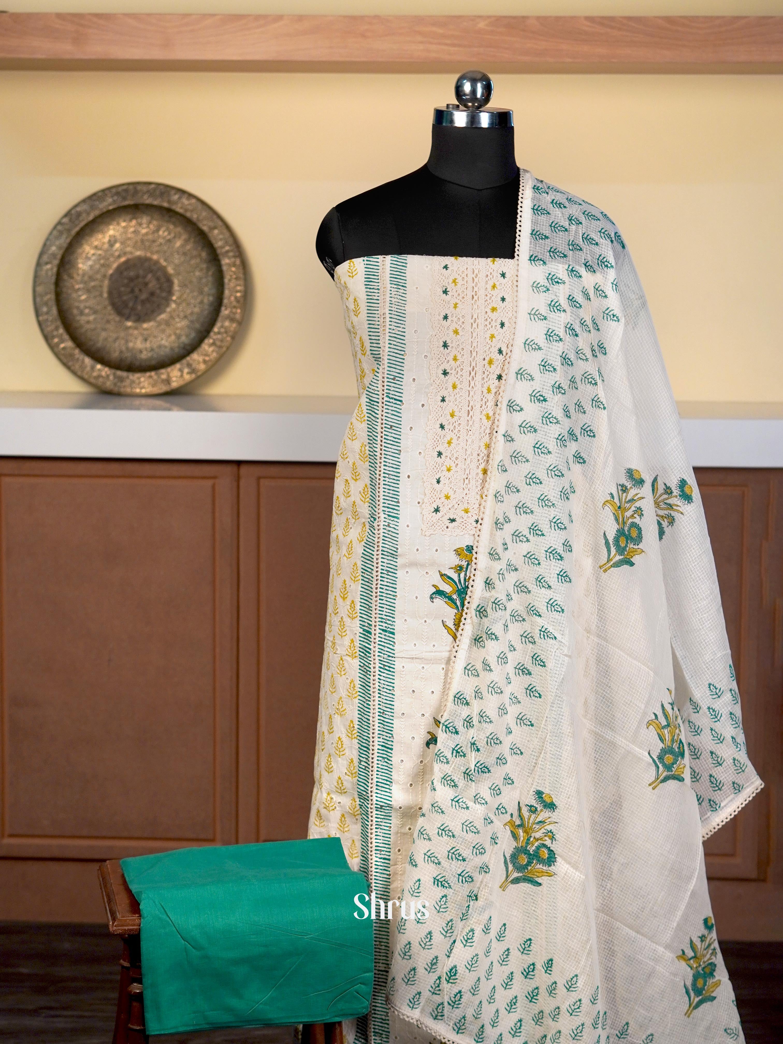 Cream & Green - Cotton salwar - Shop on Shrus.com