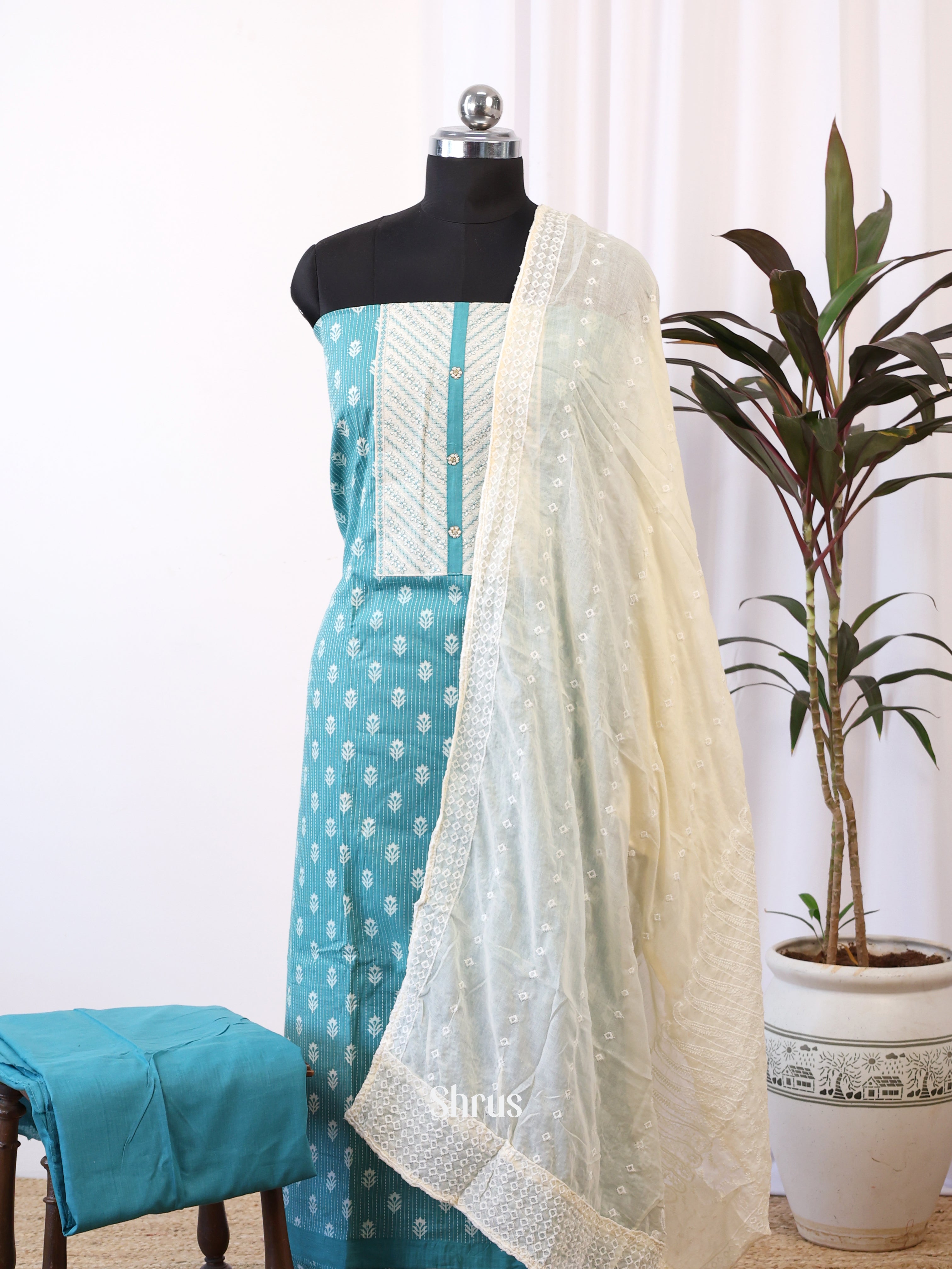 Blue & Cream - Cotton salwar - Shop on Shrus.com