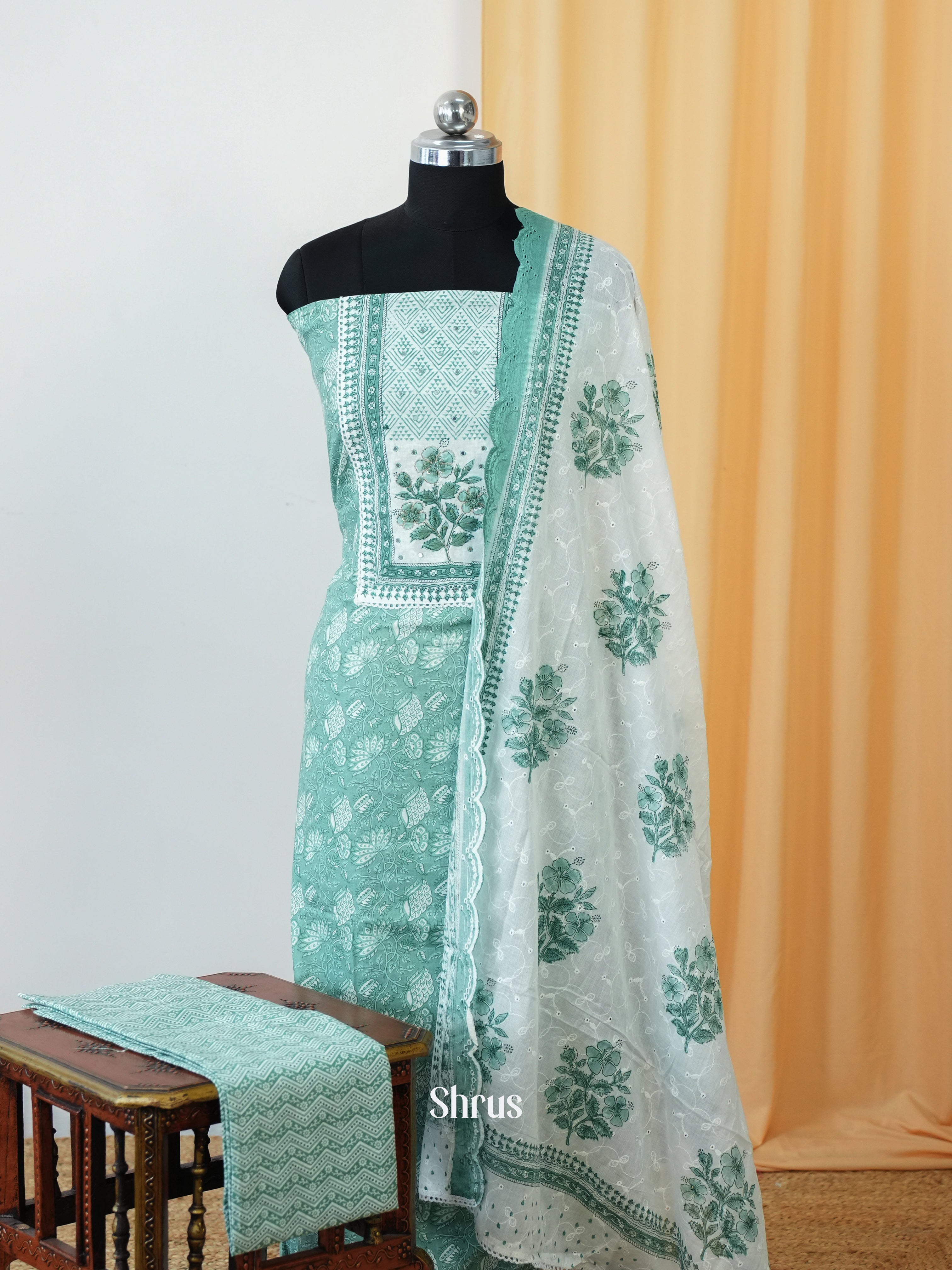 Green & Cream - Cotton salwar - Shop on Shrus.com