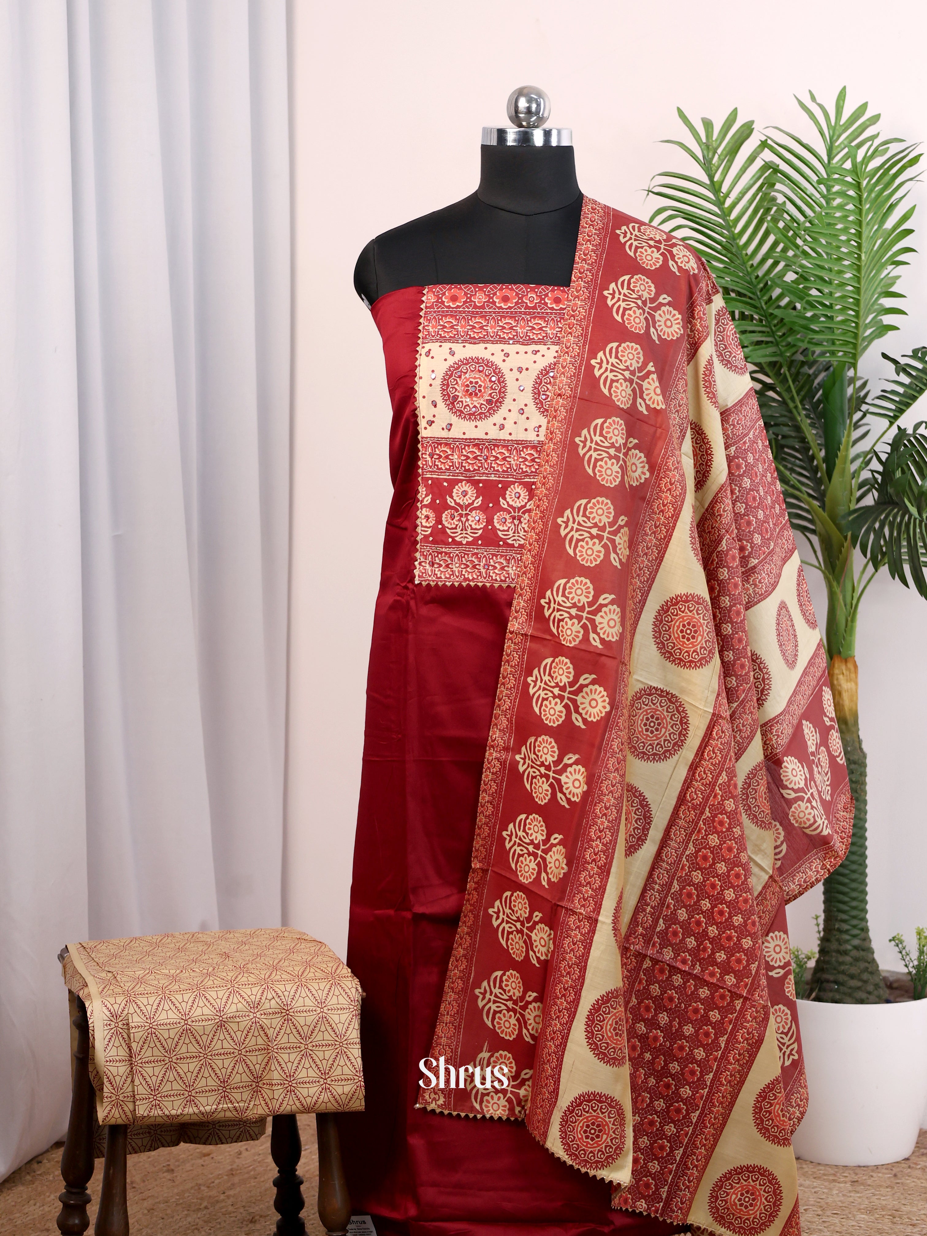 Red & Cream - Cotton salwar - Shop on Shrus.com