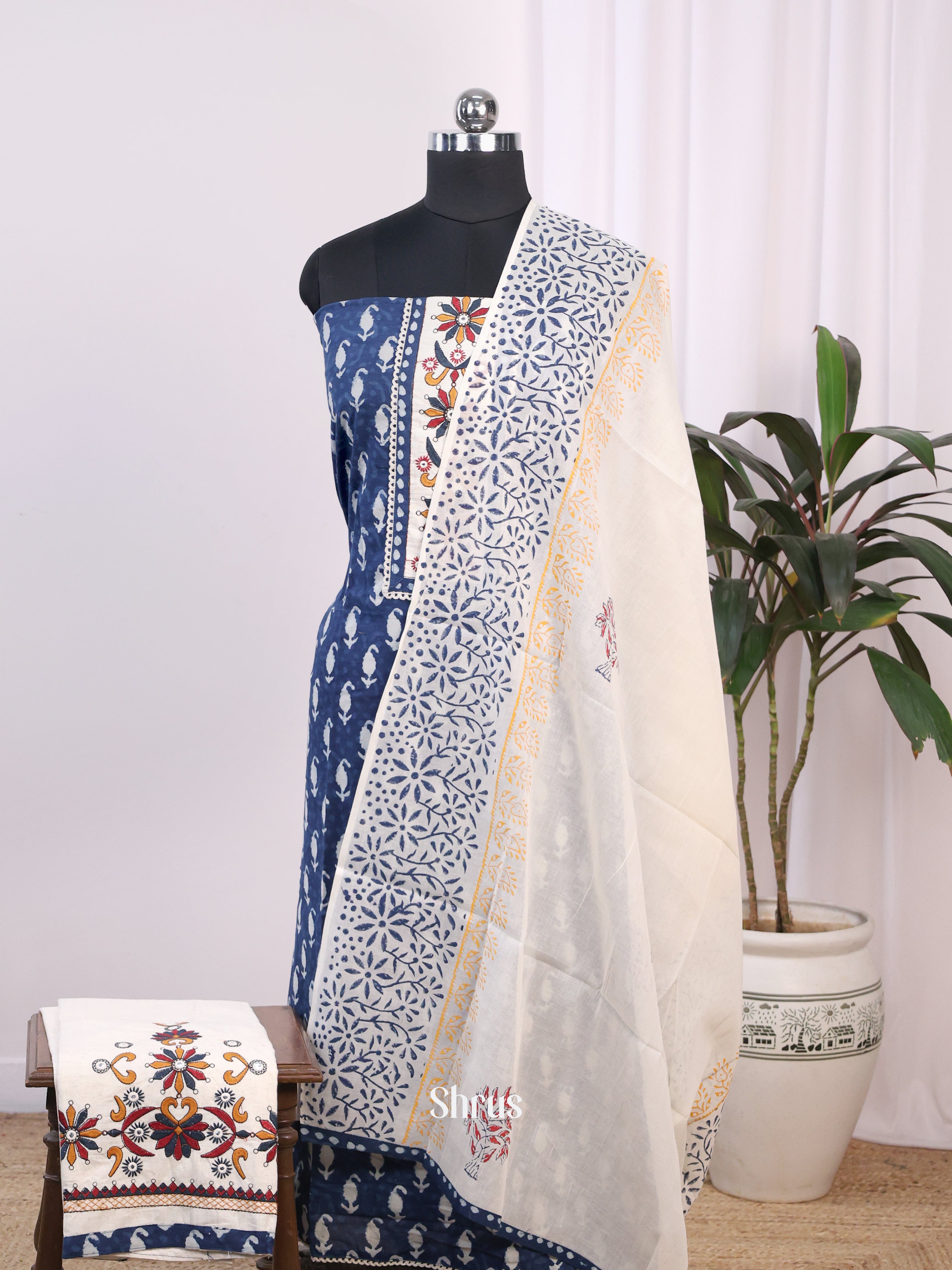 Blue & Cream- Cotton salwar - Shop on Shrus.com