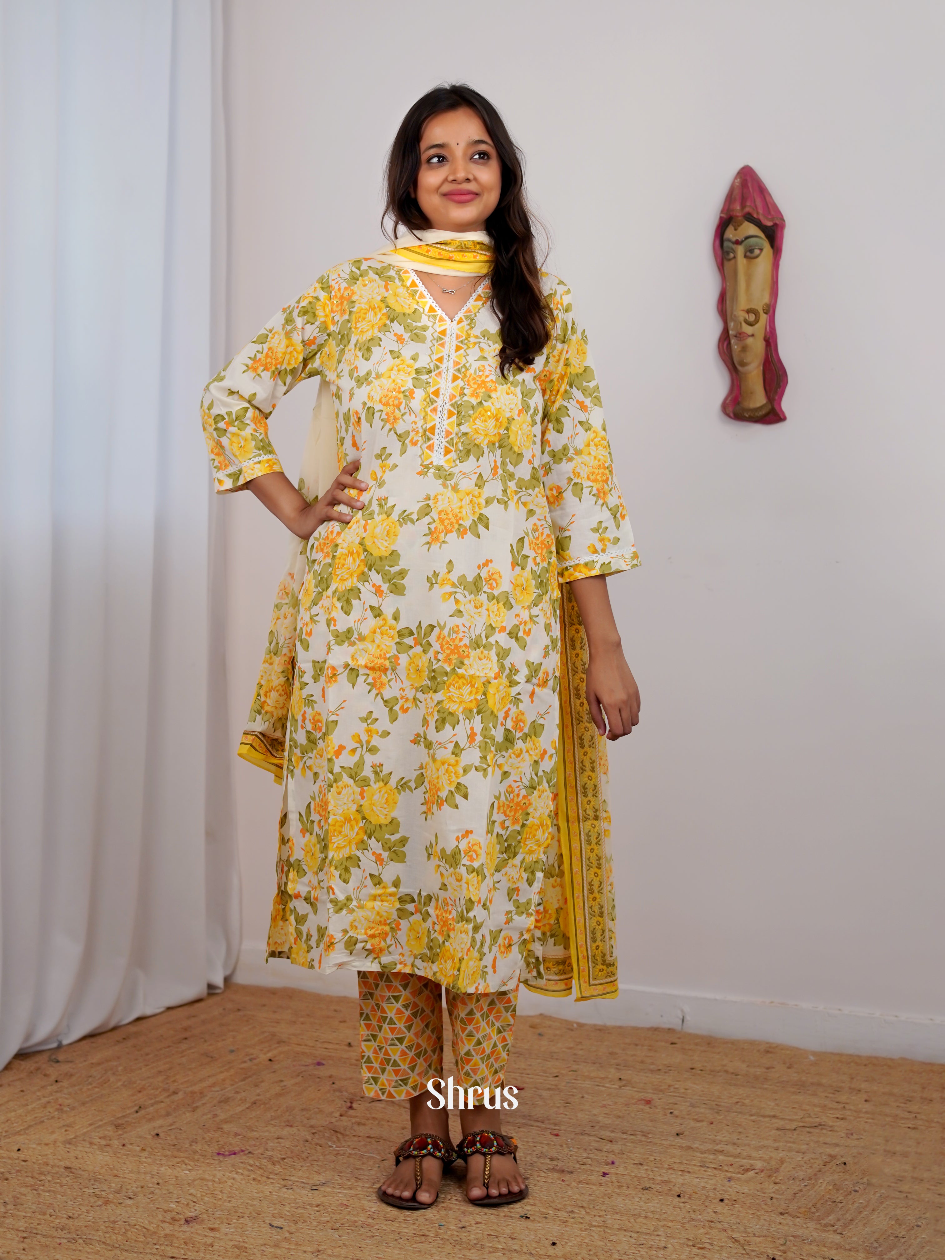 Cream & Yellow -3pc Readymade Suits - Shop on Shrus.com