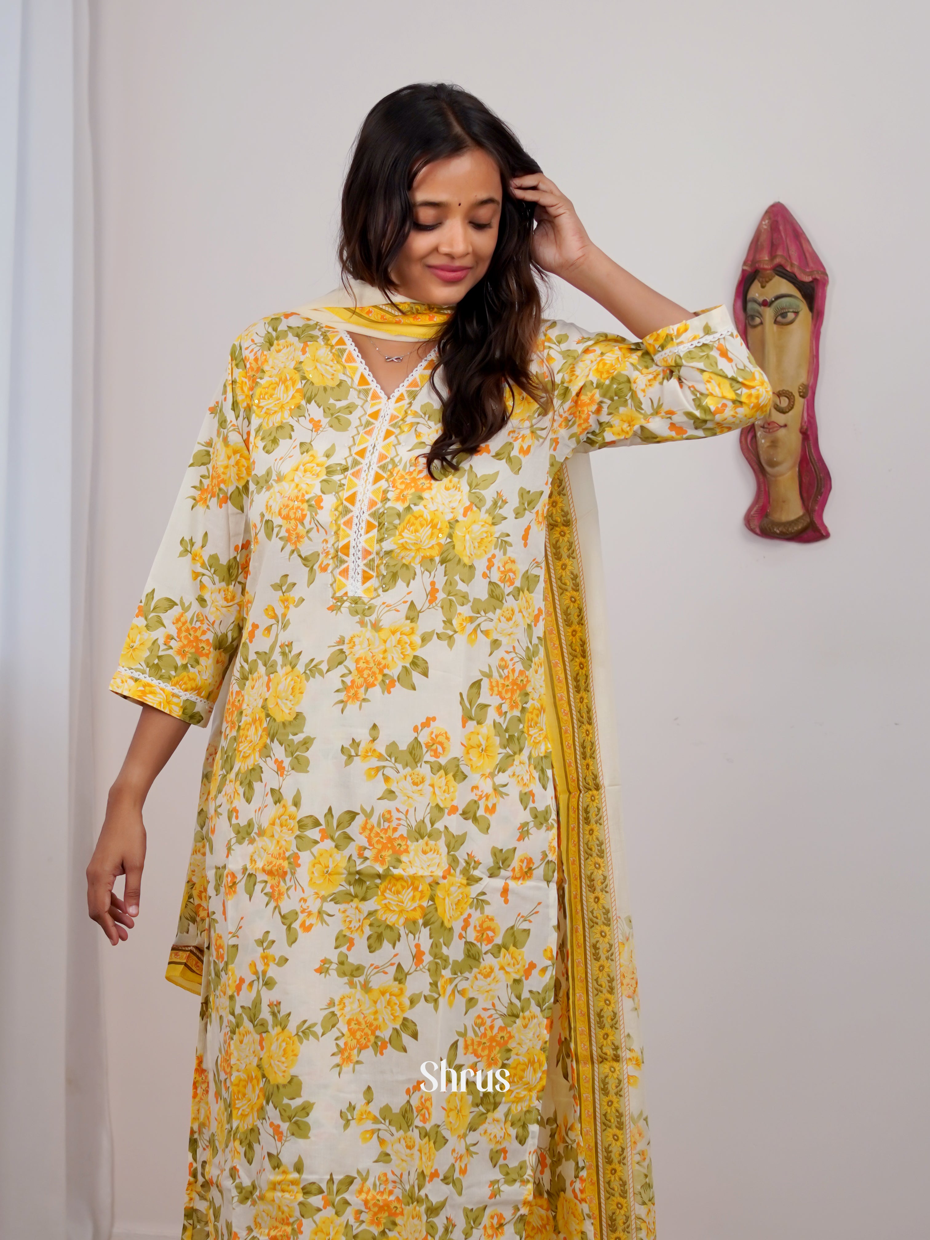 Cream & Yellow -3pc Readymade Suits - Shop on Shrus.com