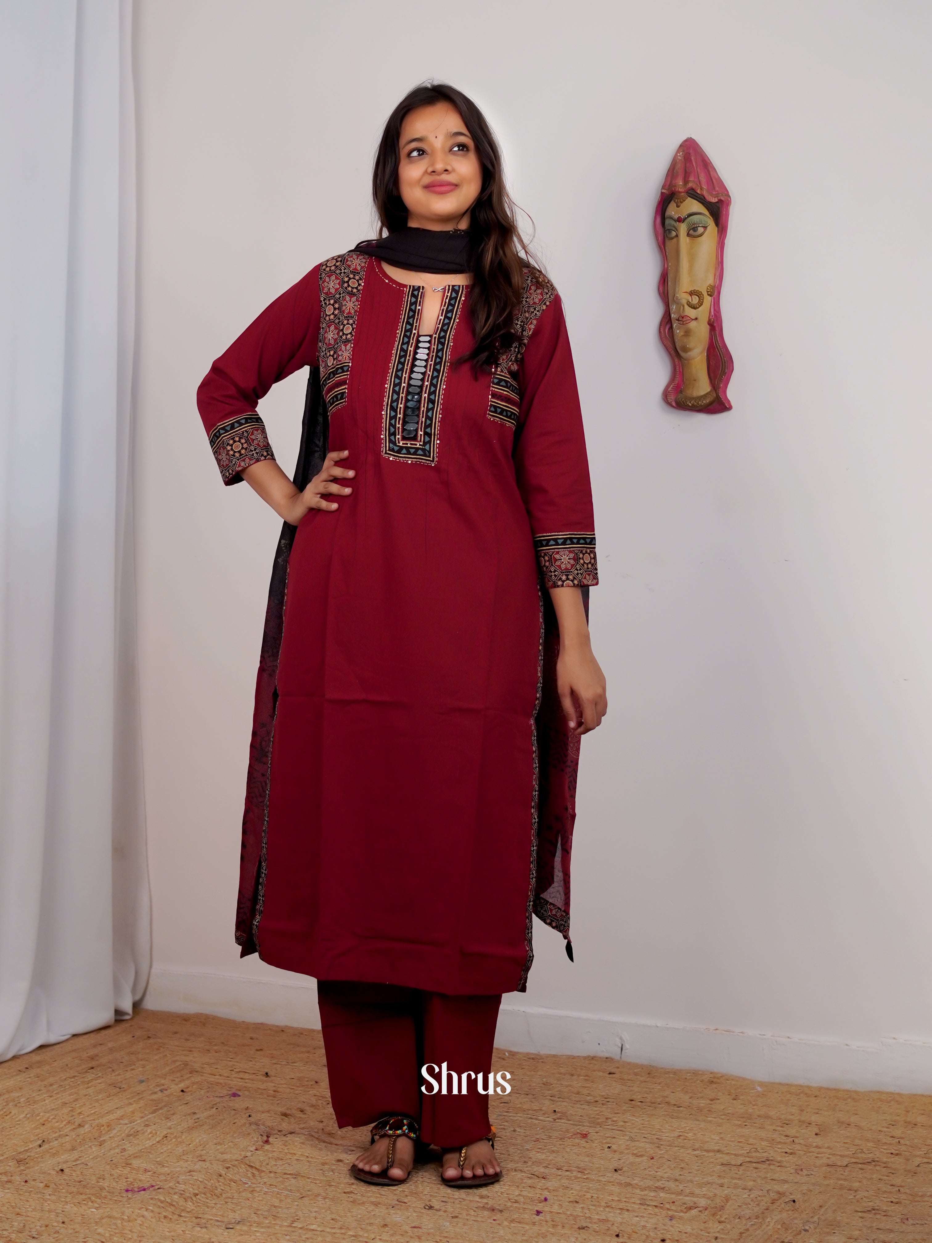 Maroon & Black - 3pc Readymade Suits - Shop on Shrus.com