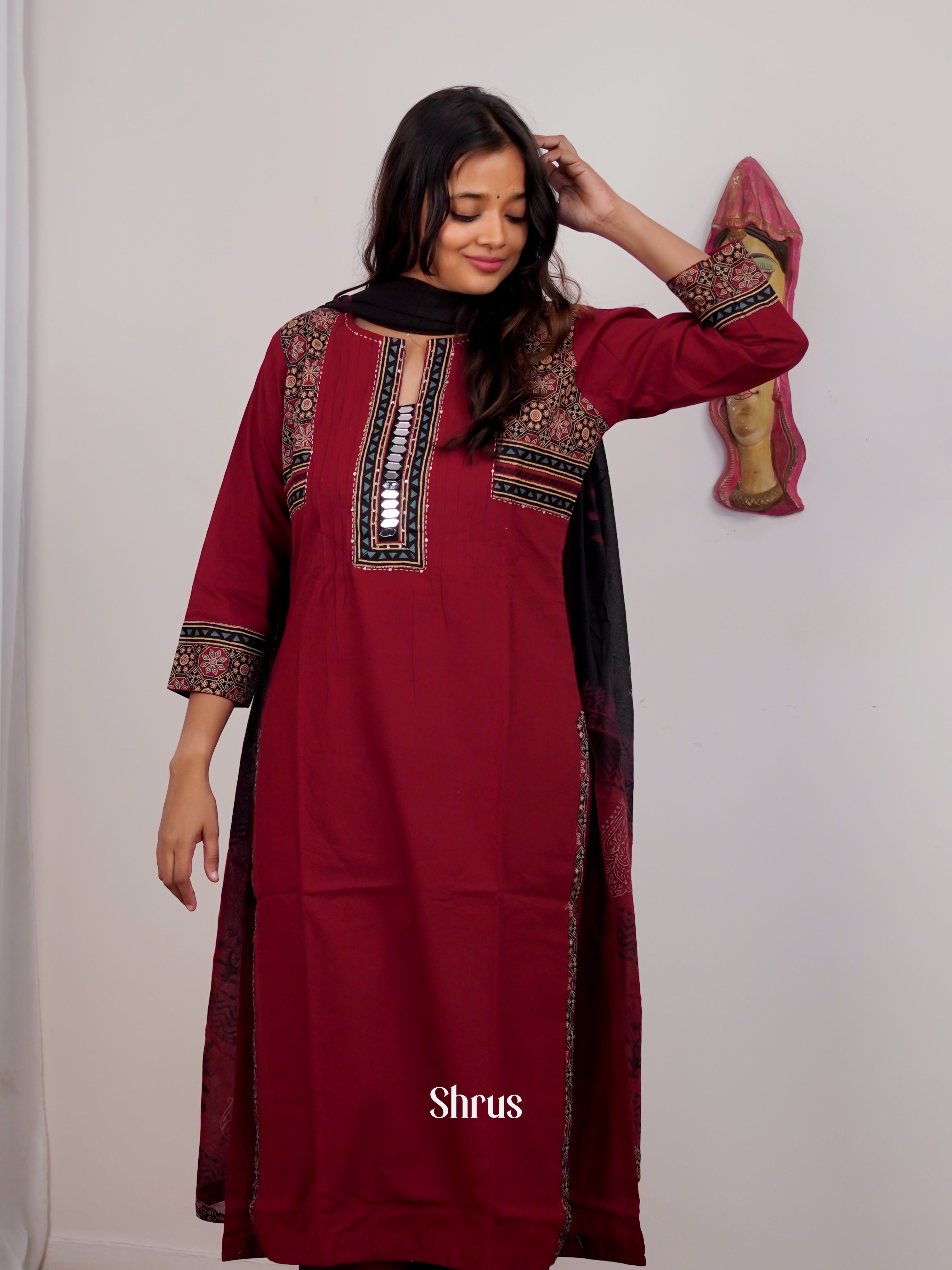 Maroon & Black - 3pc Readymade Suits - Shop on Shrus.com