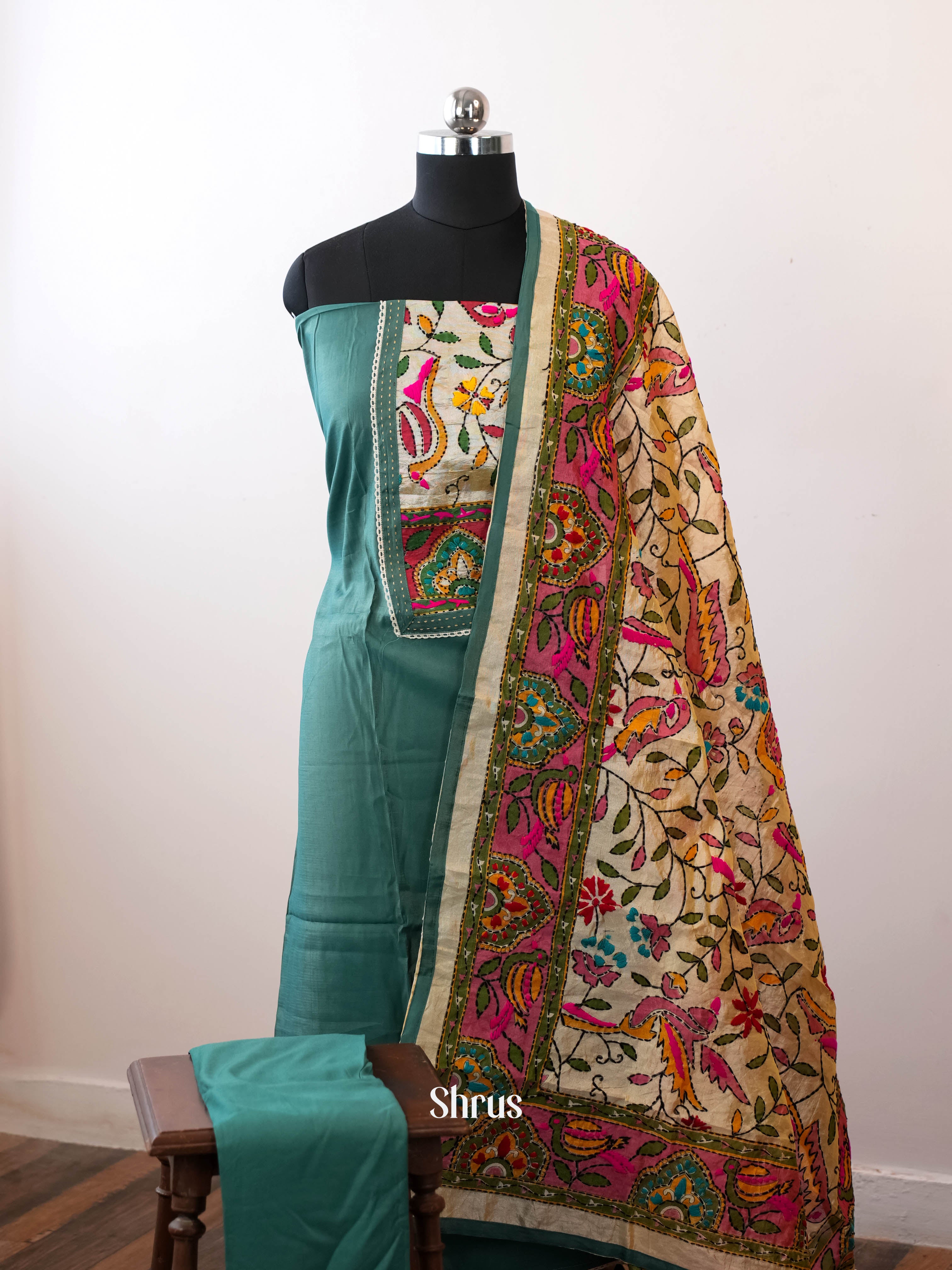Green & Cream - Chanderi salwar - Shop on Shrus.com