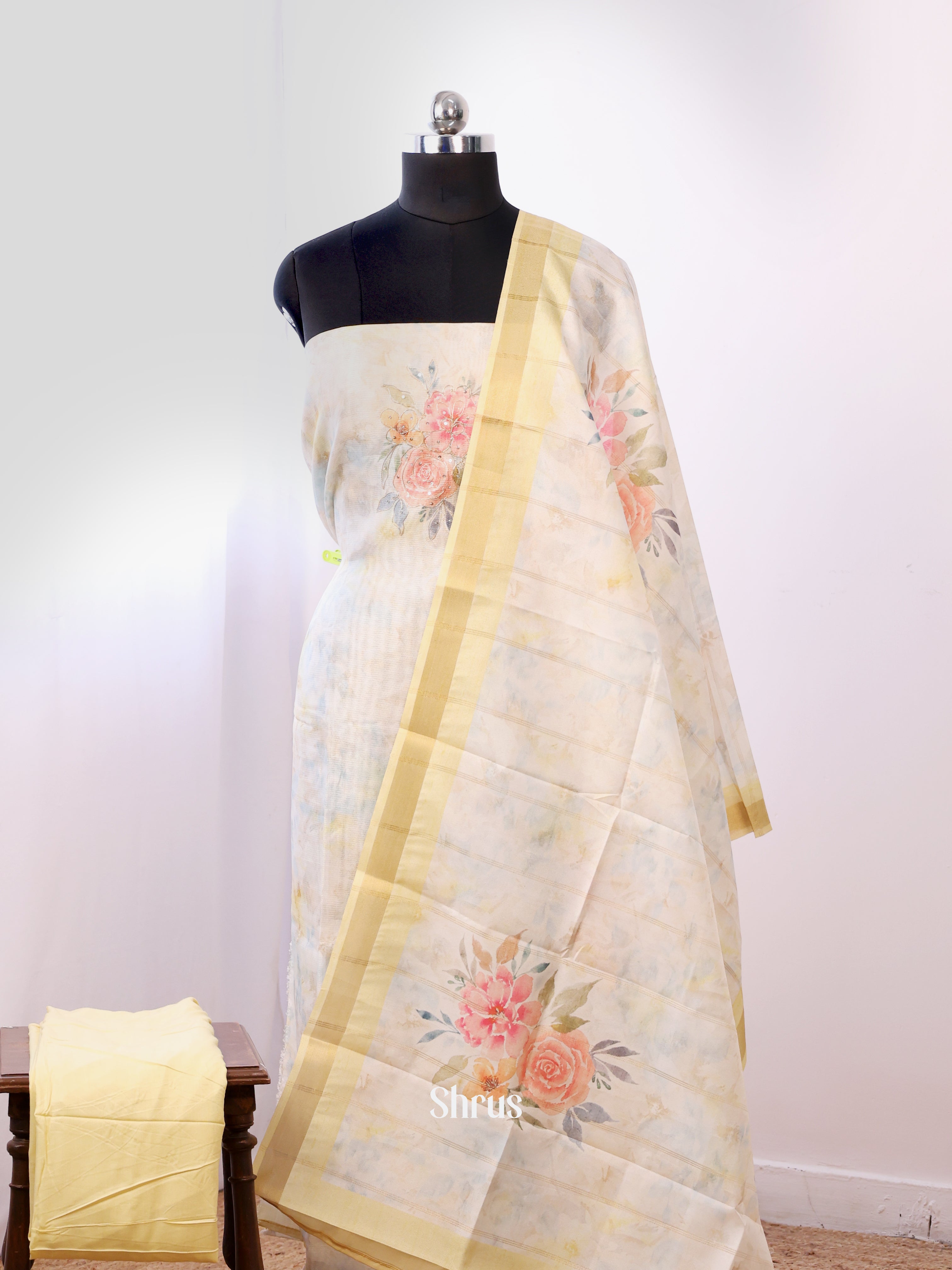 Cream & Pale Yellow - Chanderi salwar - Shop on Shrus.com