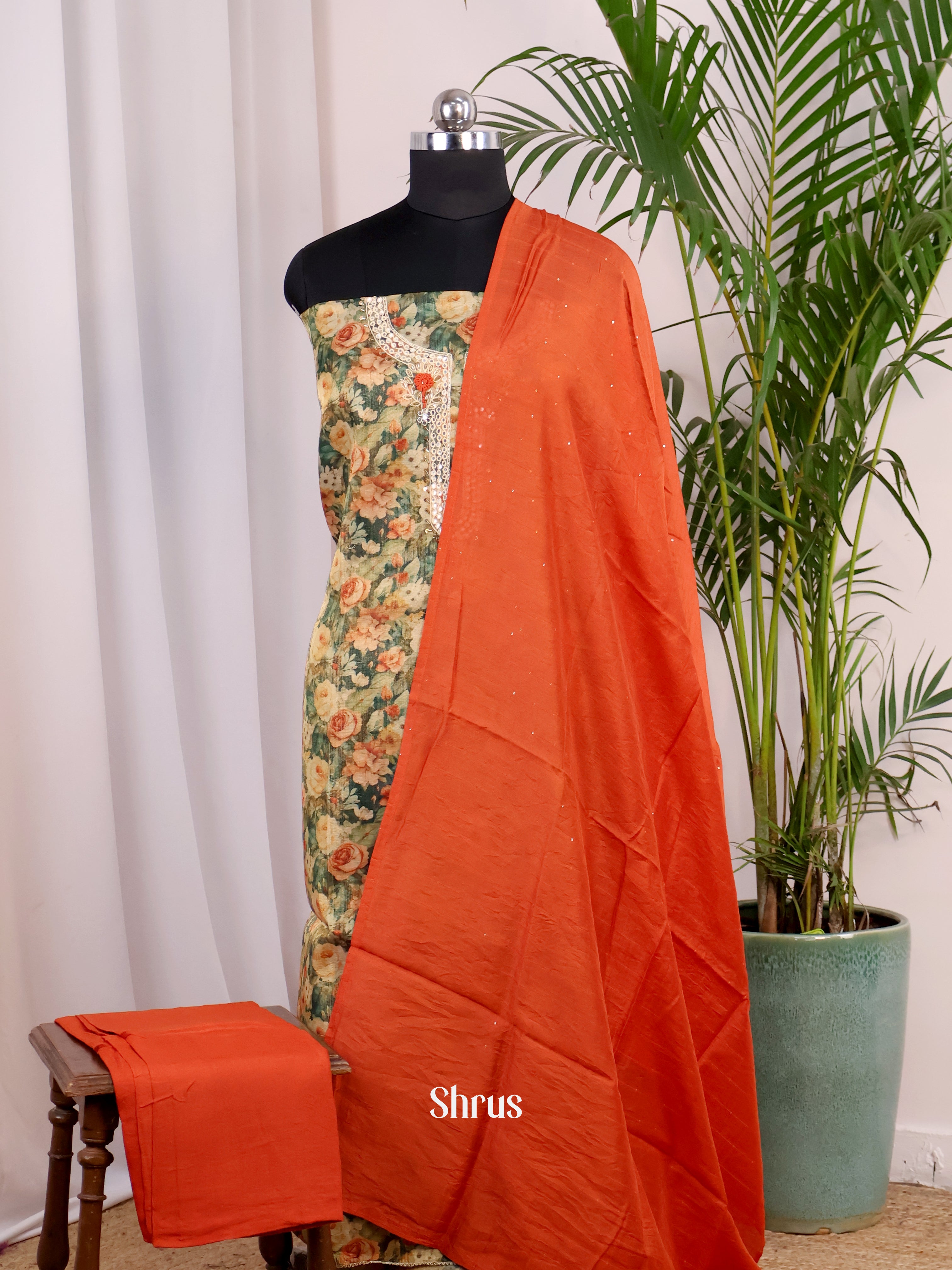 Green & Orange - Chanderi salwar - Shop on Shrus.com