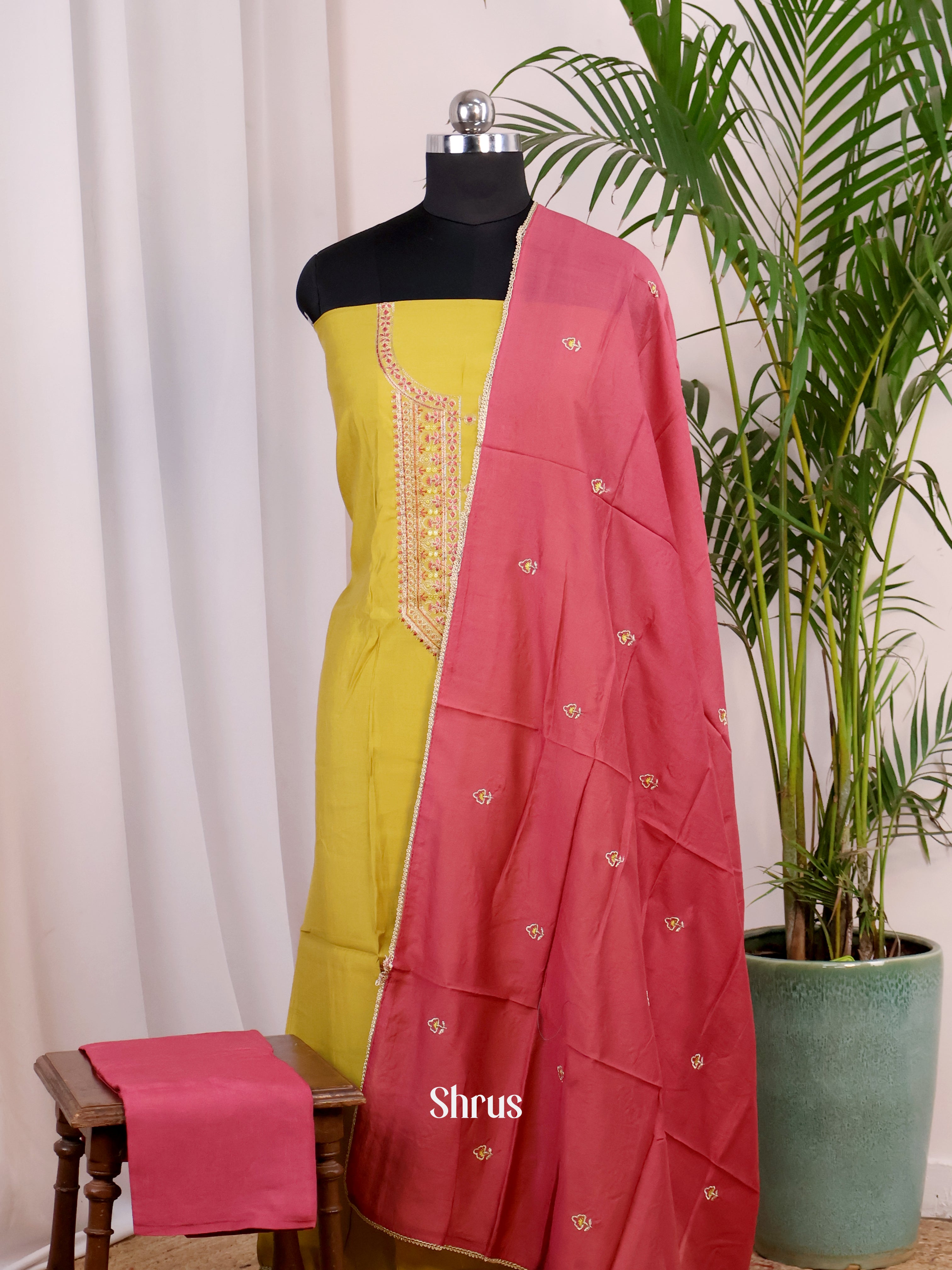 Mustardy Green & Red - Chanderi salwar - Shop on Shrus.com