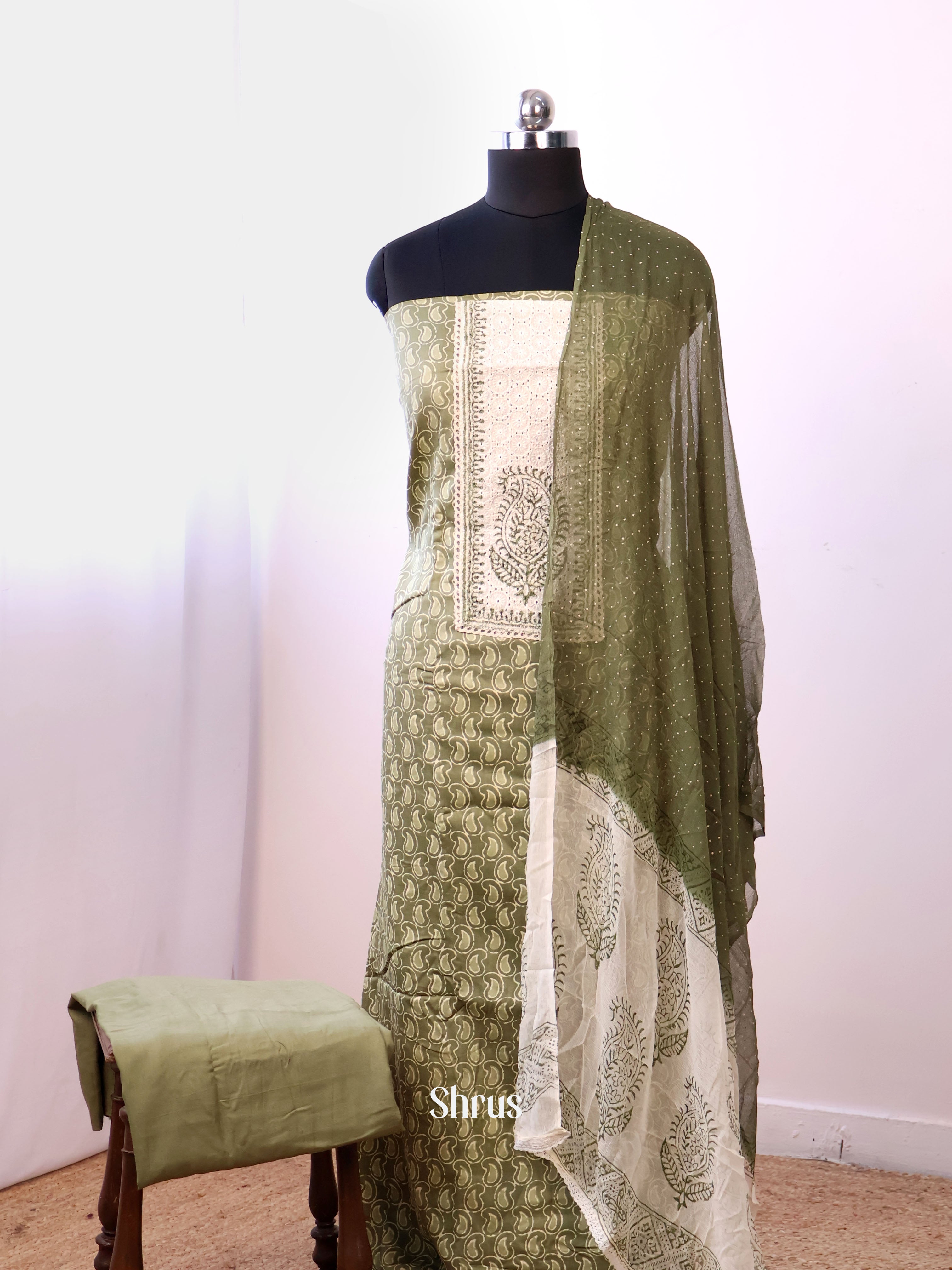 Green & Cream - Cotton salwar - Shop on Shrus.com