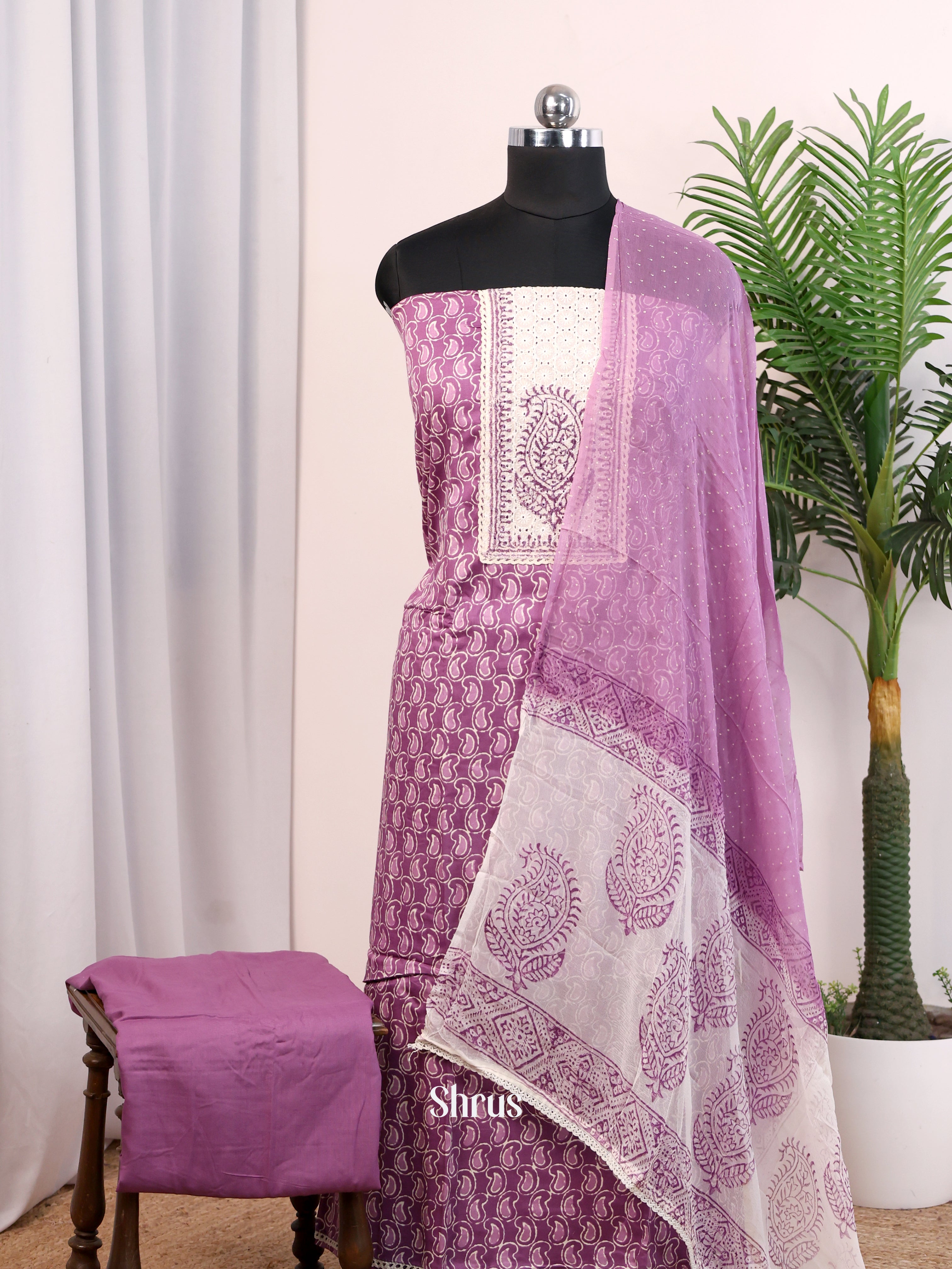 Purple & White- Cotton salwar - Shop on Shrus.com