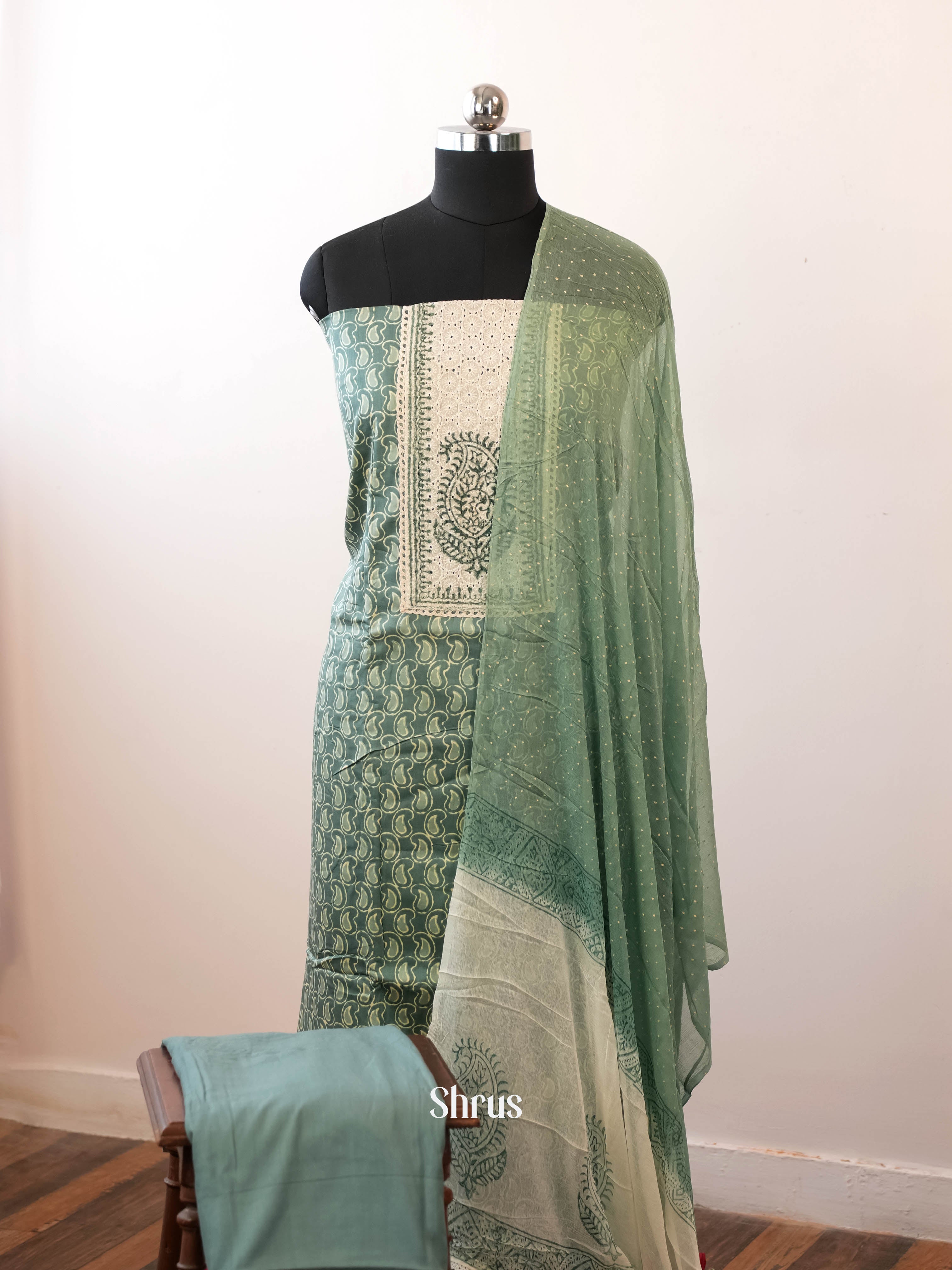 Green & Cream - Cotton salwar - Shop on Shrus.com