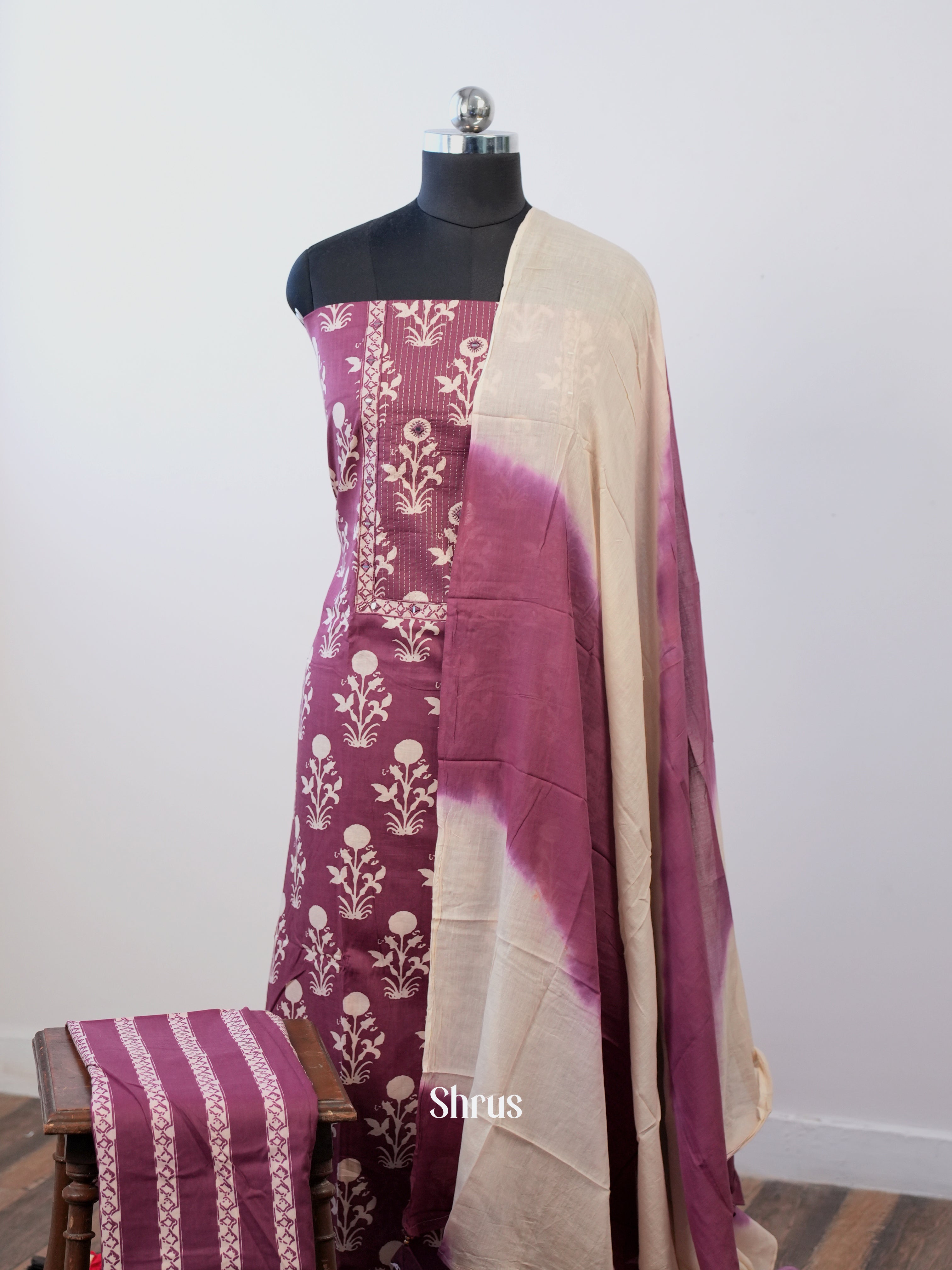 Purple & Cream - Cotton salwar - Shop on Shrus.com