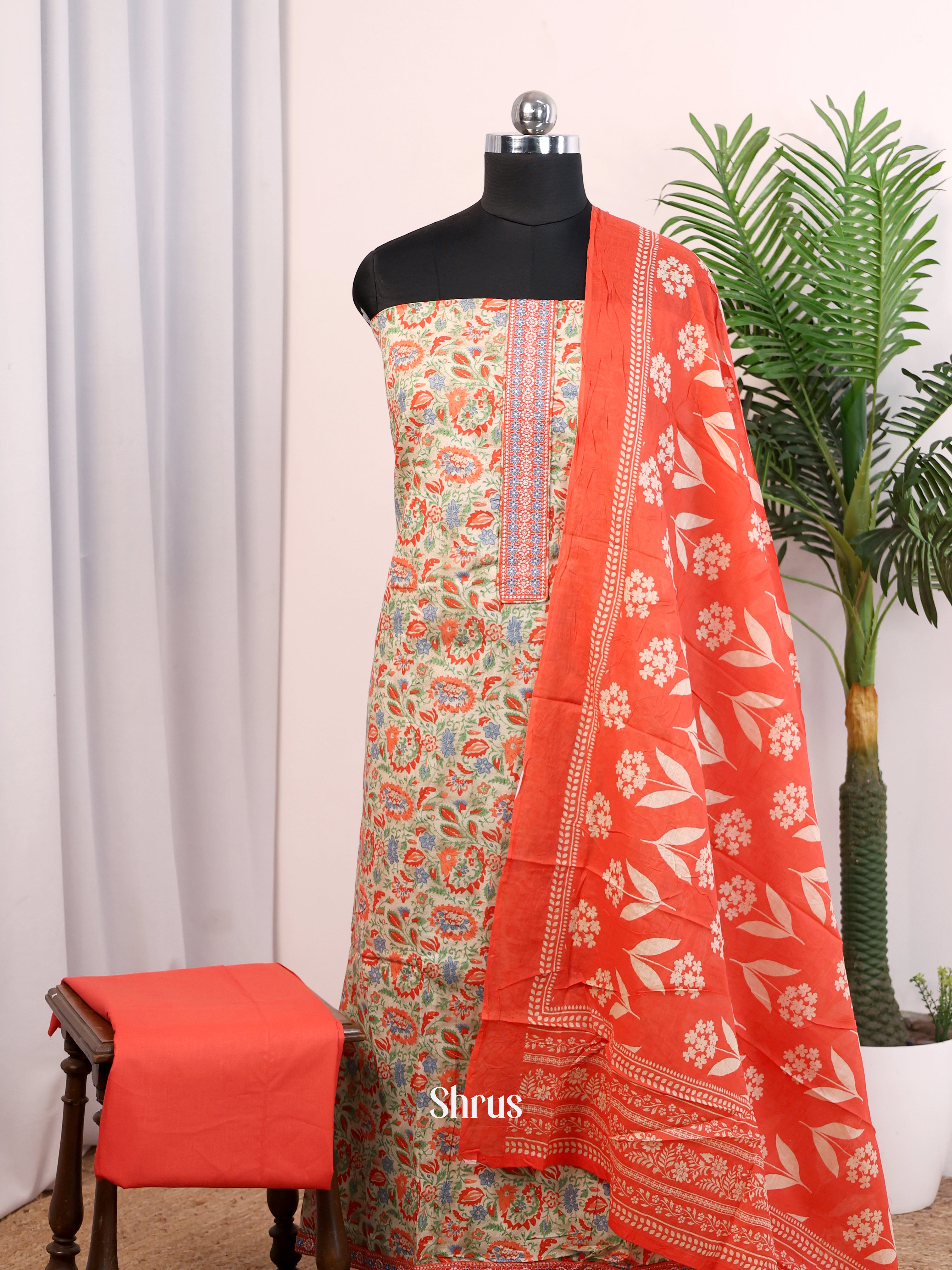Cream & Orange- Cotton salwar - Shop on Shrus.com