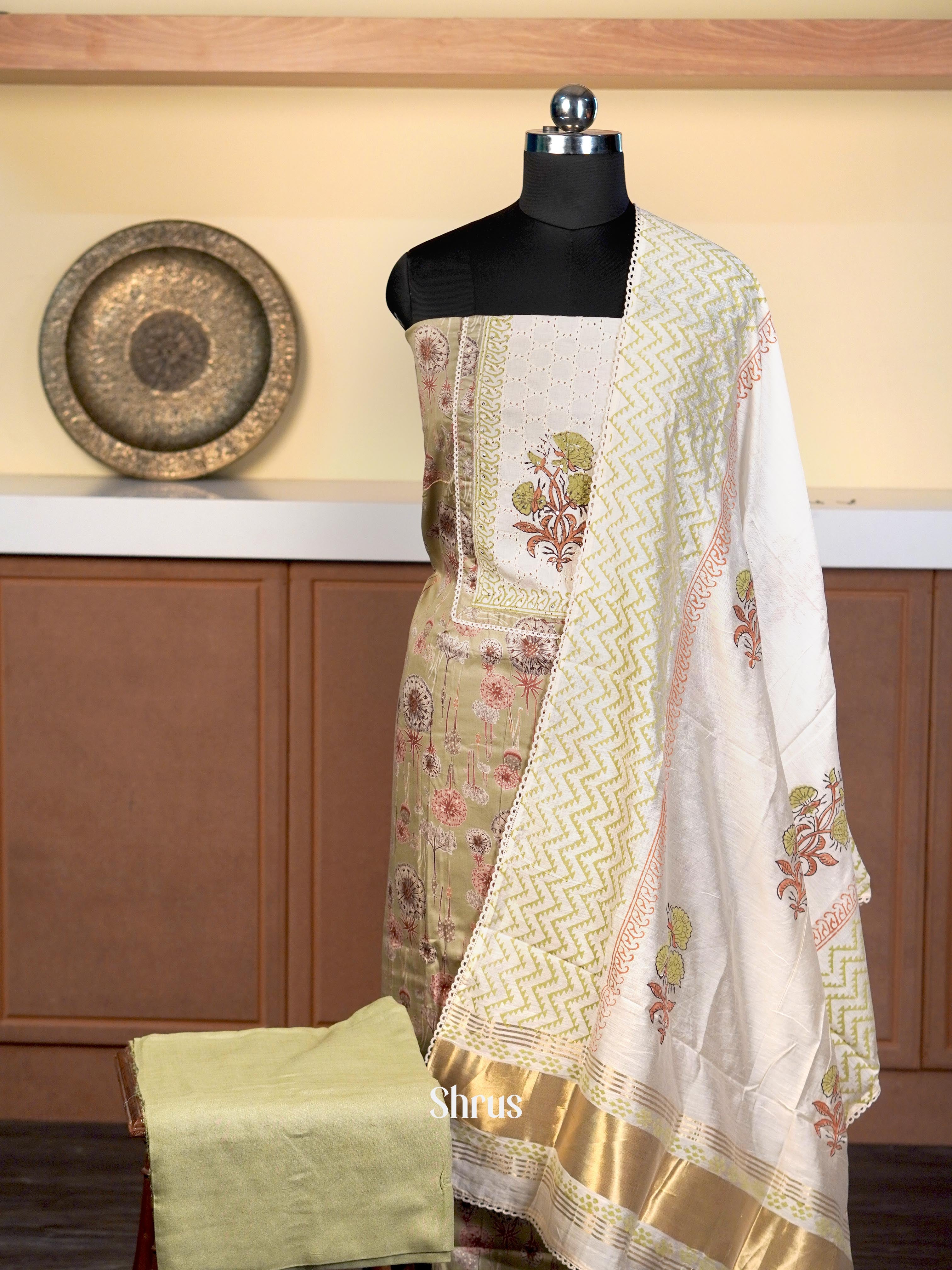 Green & Cream - Cotton salwar - Shop on Shrus.com