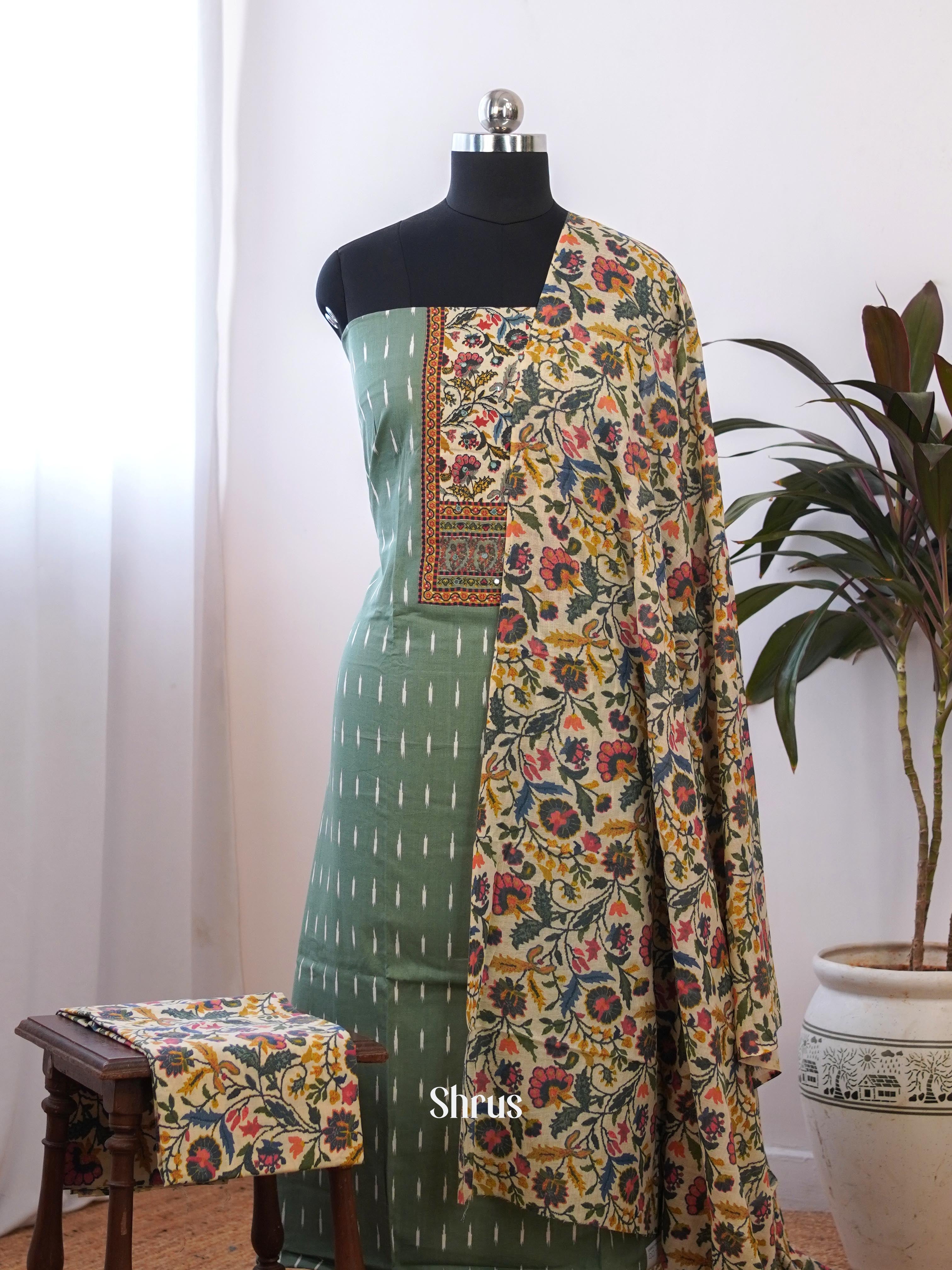 Green & Cream - Cotton salwar - Shop on Shrus.com