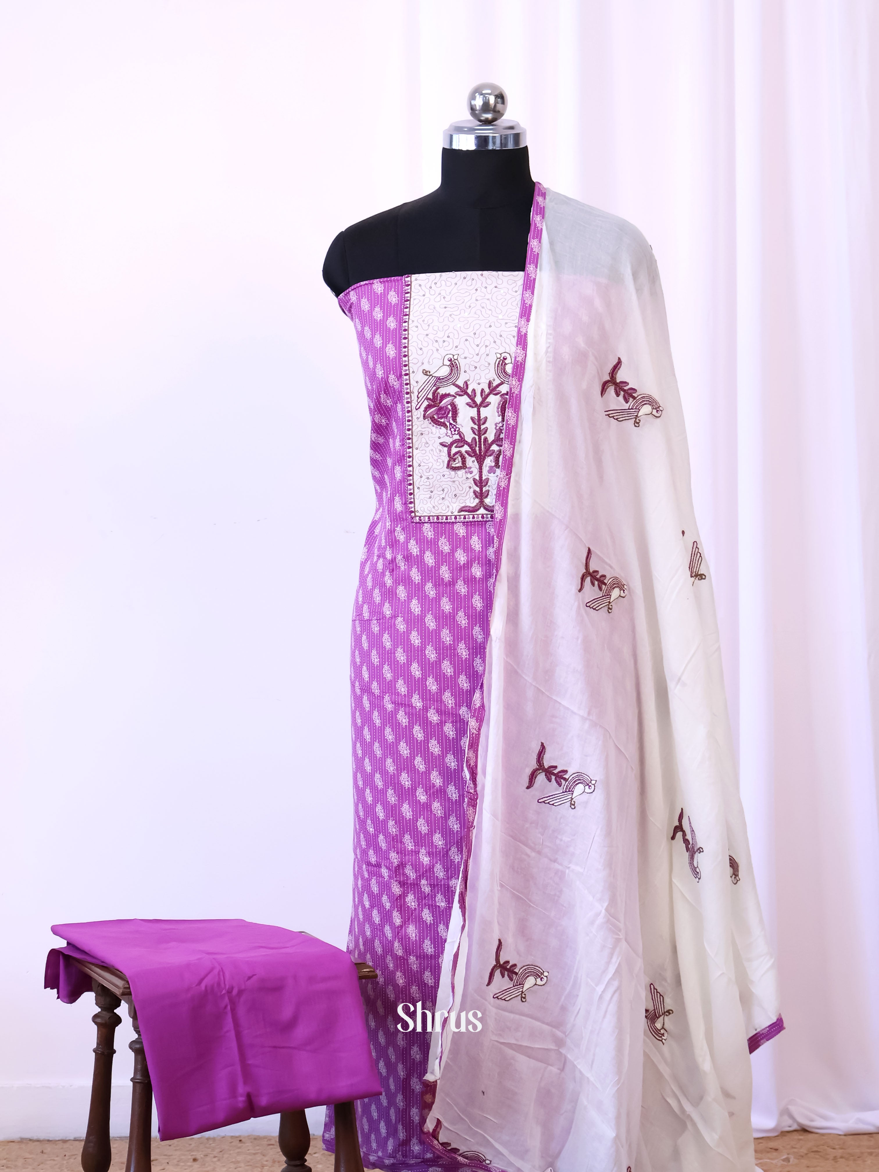 Purple & White- Cotton salwar - Shop on Shrus.com
